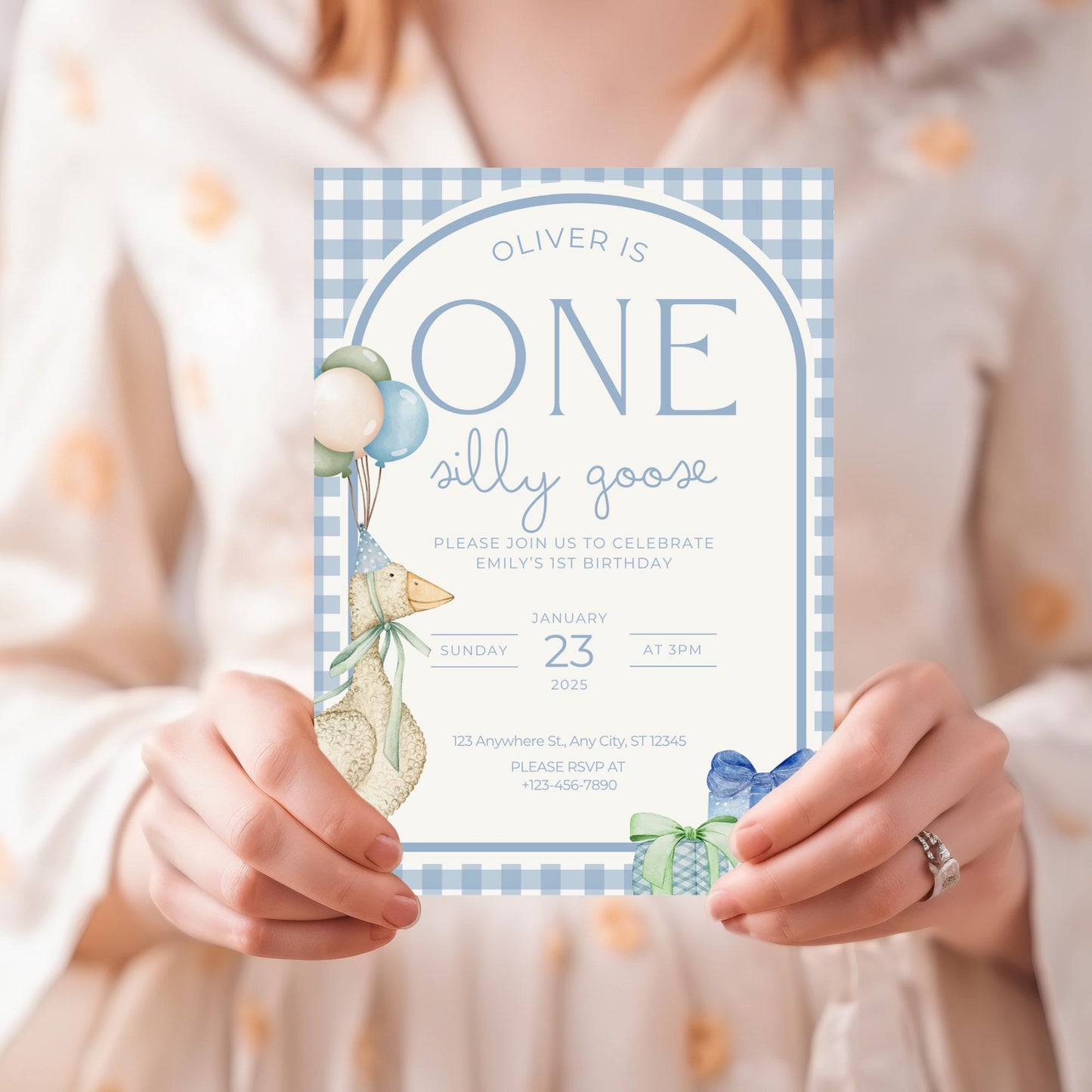 One Silly Goose Birthday Invite Blue Boy First Birthday 1st Birthday Silly Goose Decor Editable  Invitation Nursery Rhyme Birthday