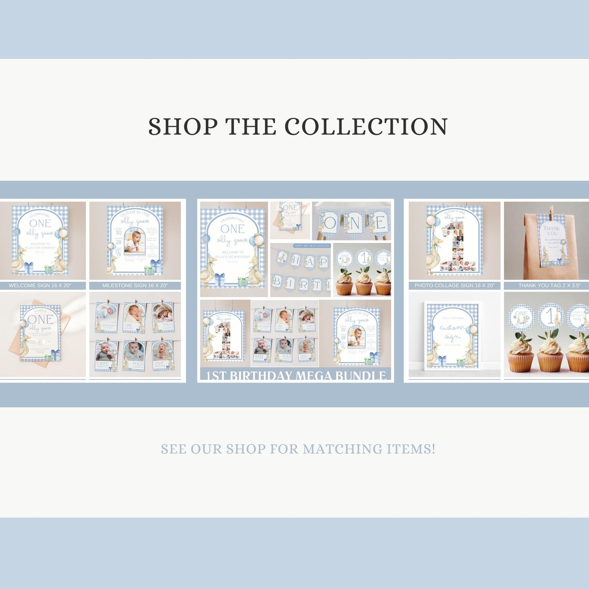 One Silly Goose Birthday Invite Blue Boy First Birthday 1st Birthday Silly Goose Decor Editable  Invitation Nursery Rhyme Birthday