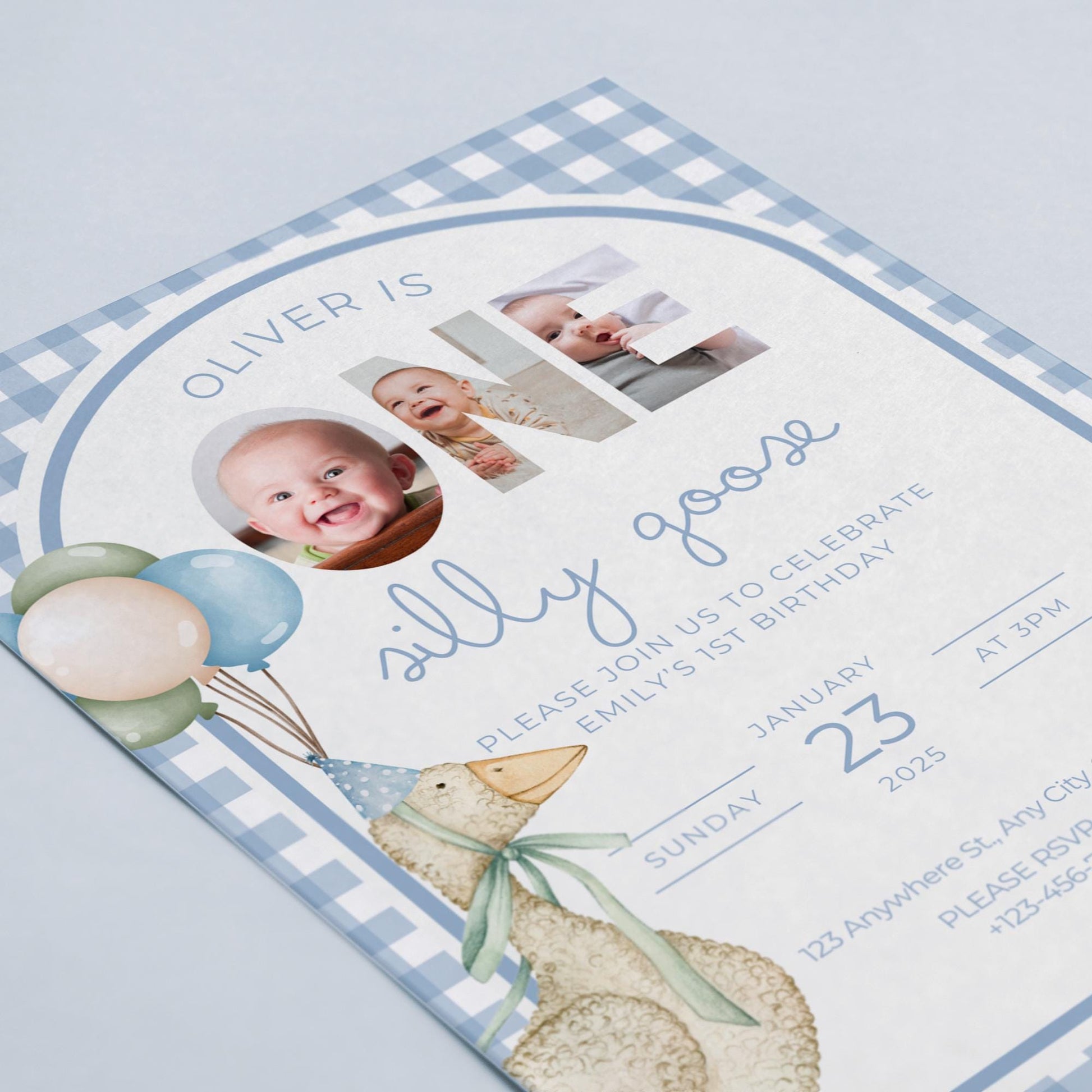 One Silly Goose Birthday Invite Blue Boy First Birthday 1st Birthday Silly Goose Decor Editable  Invitation Nursery Rhyme Birthday