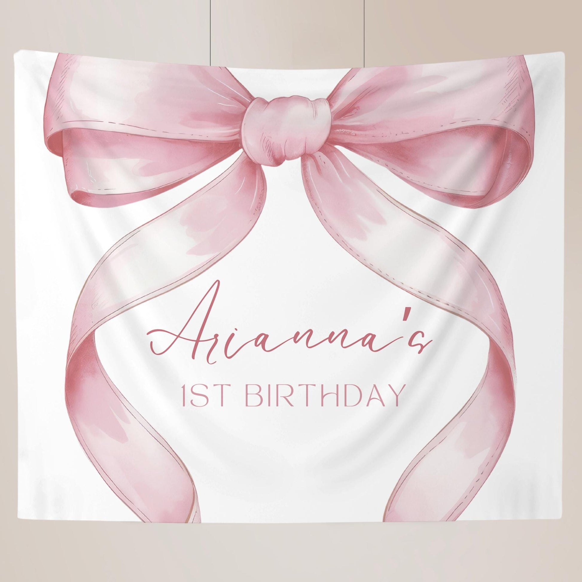 Pink Bow Birthday Personalized Banner 1st Birthday Pink Coquette Party Decor Photo Backdrop Ribbon Custom Banner First Birthday Ideas