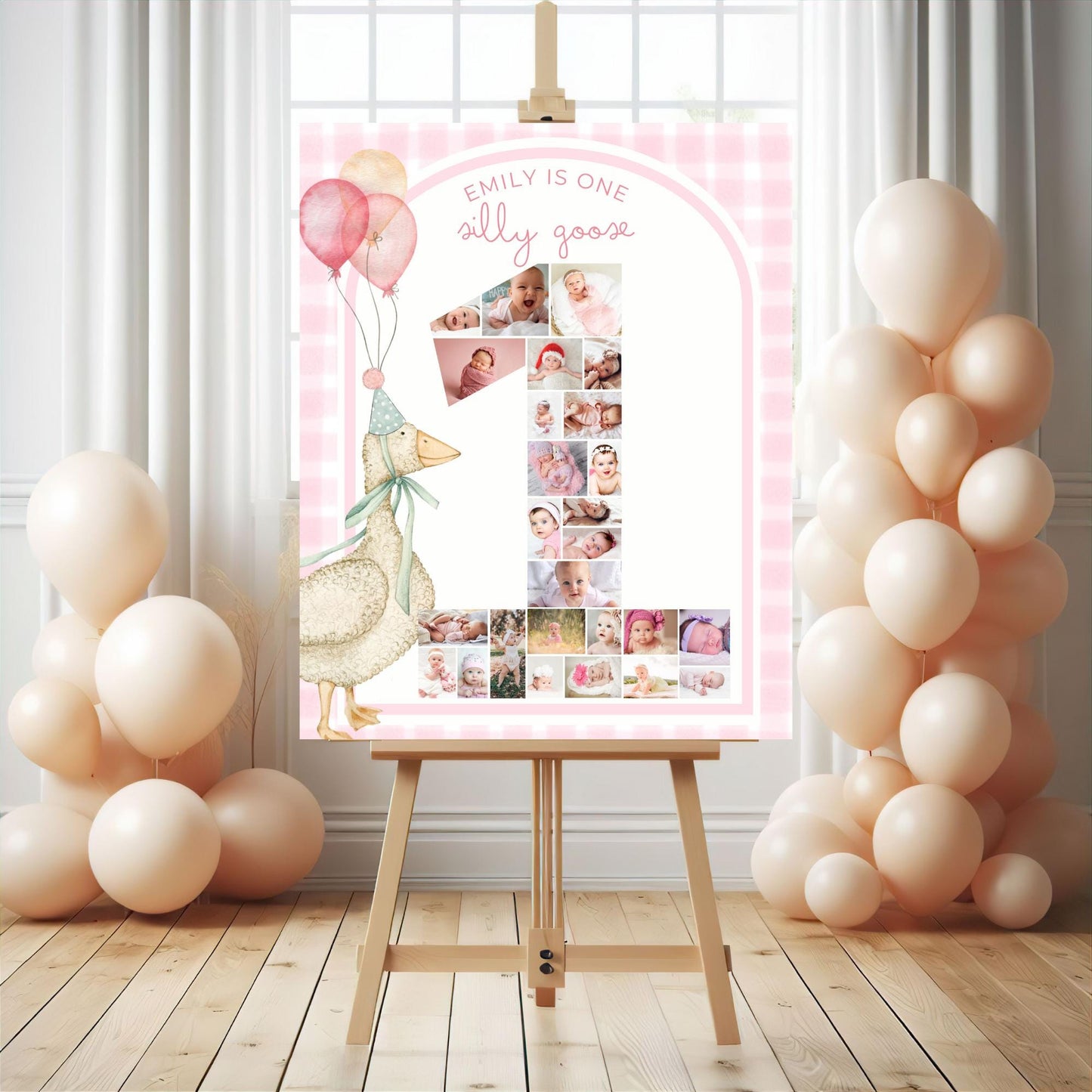 One Silly Goose Birthday Sign Photo Collage Editable Silly Goose Party Monthly Banner 1st Birthday Photo Banner Milestone photo sign