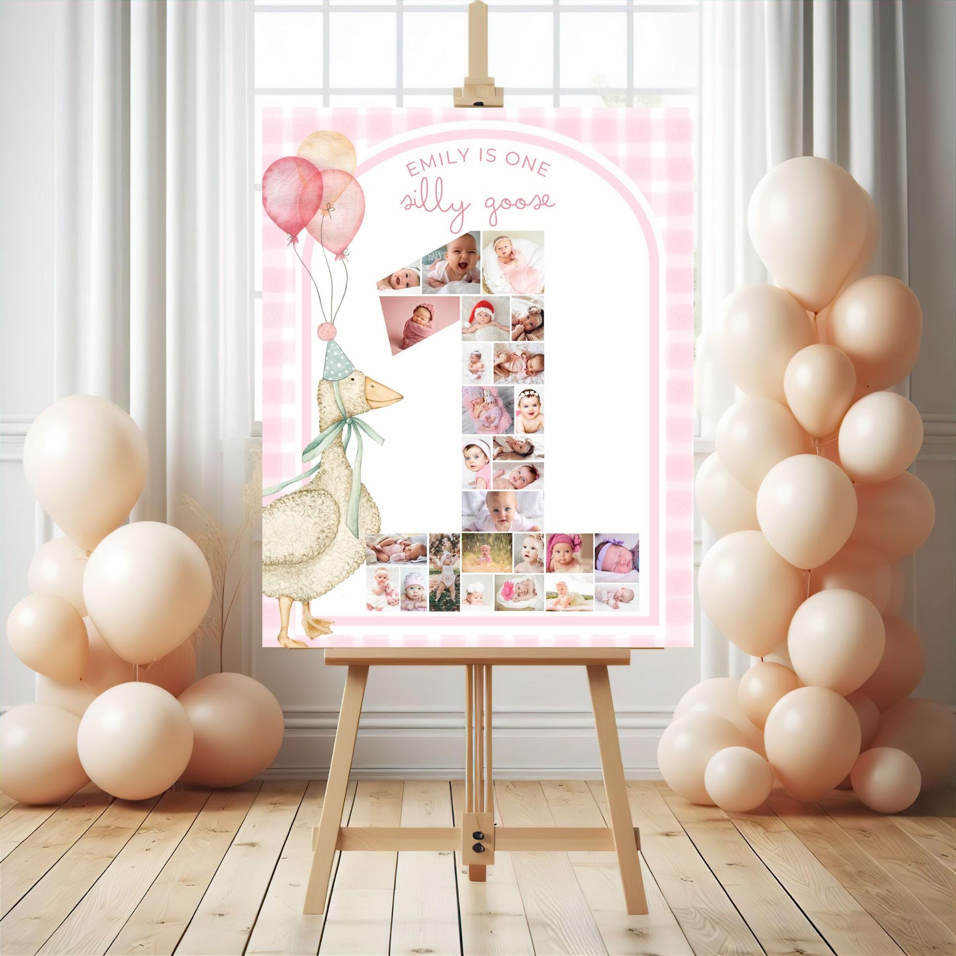One Silly Goose Birthday Sign Photo Collage Editable Silly Goose Party Monthly Banner 1st Birthday Photo Banner Milestone photo sign