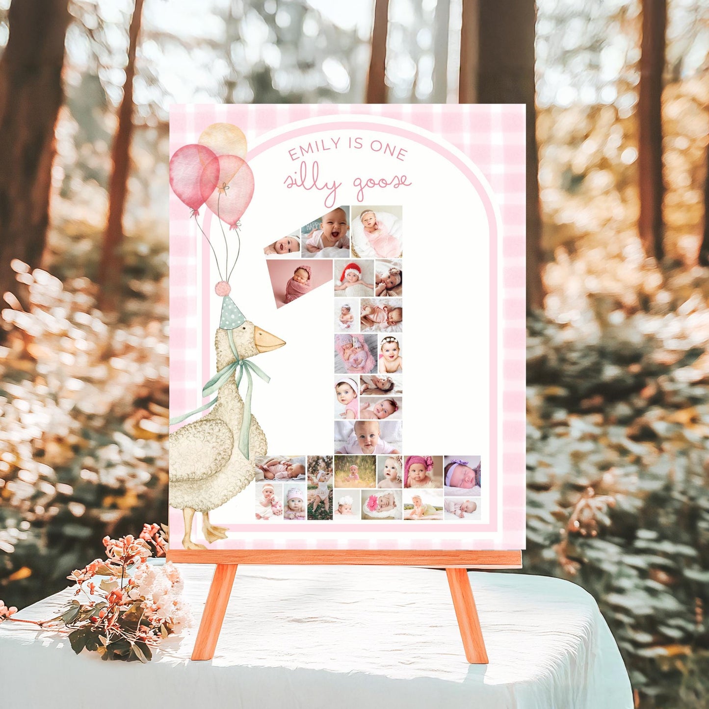 One Silly Goose Birthday Sign Photo Collage Editable Silly Goose Party Monthly Banner 1st Birthday Photo Banner Milestone photo sign