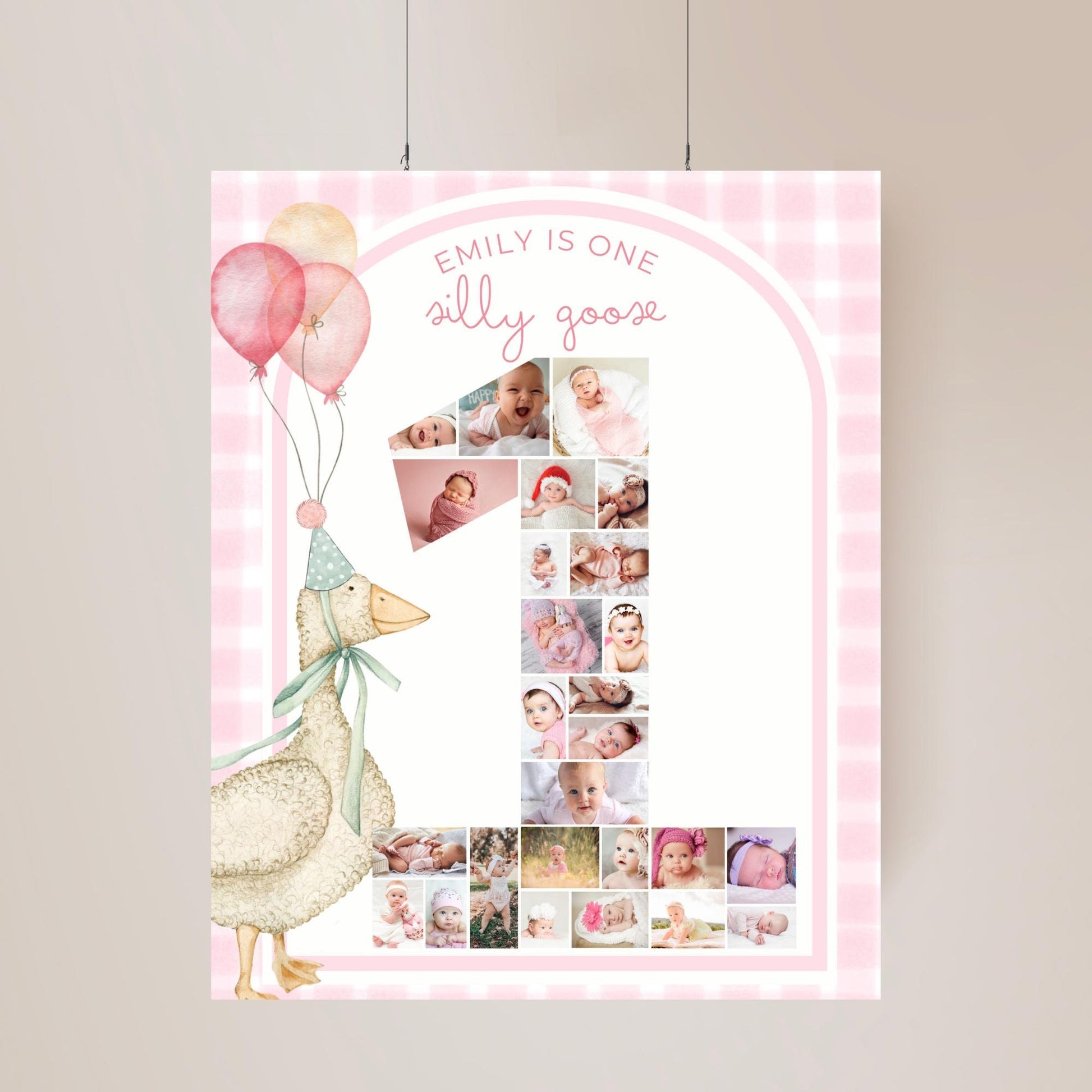 One Silly Goose Birthday Sign Photo Collage Editable Silly Goose Party Monthly Banner 1st Birthday Photo Banner Milestone photo sign