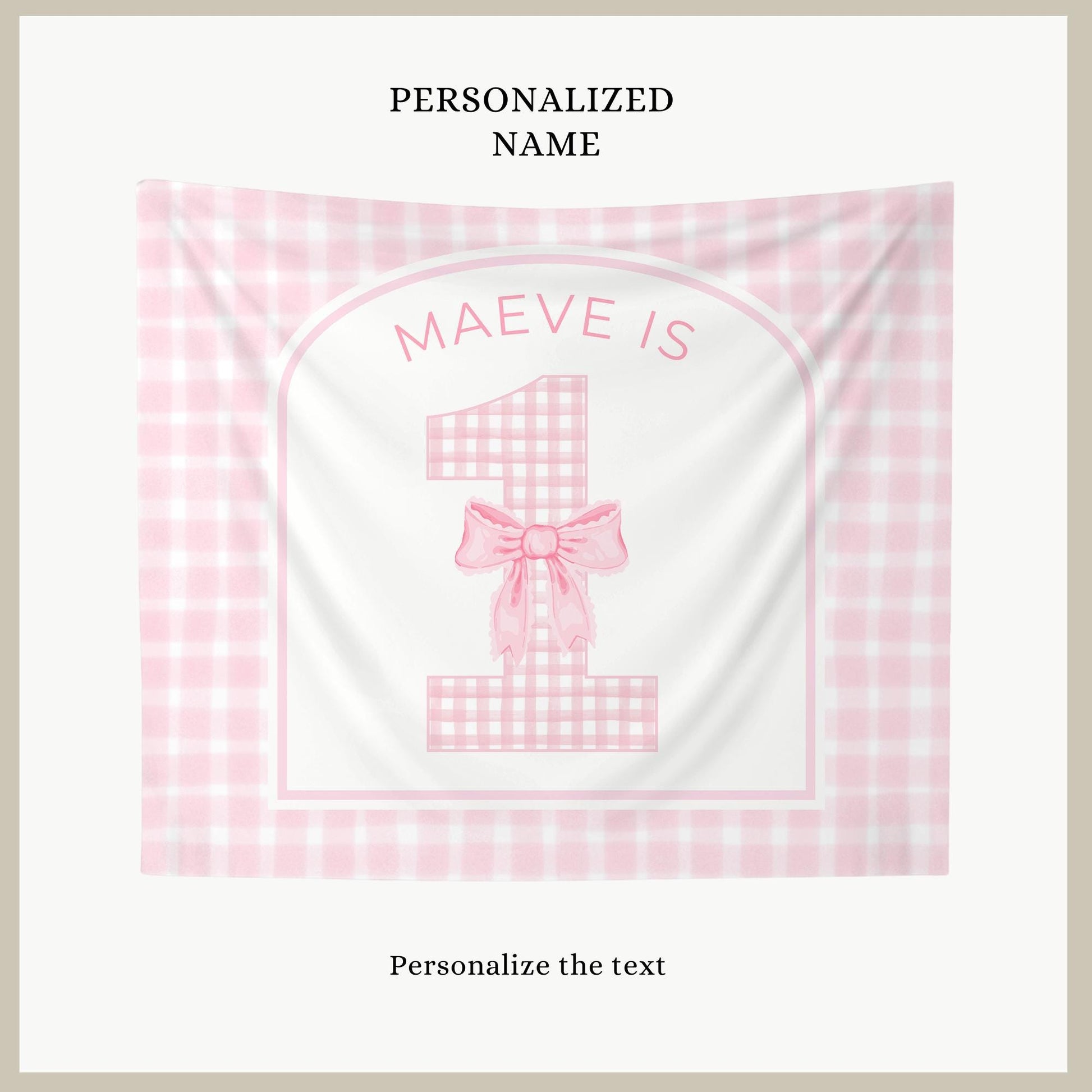 Pink Bow Birthday Personalized Banner 1st Birthday Pink Coquette Party Decor Photo Backdrop Ribbon Custom Banner First Birthday Gingham