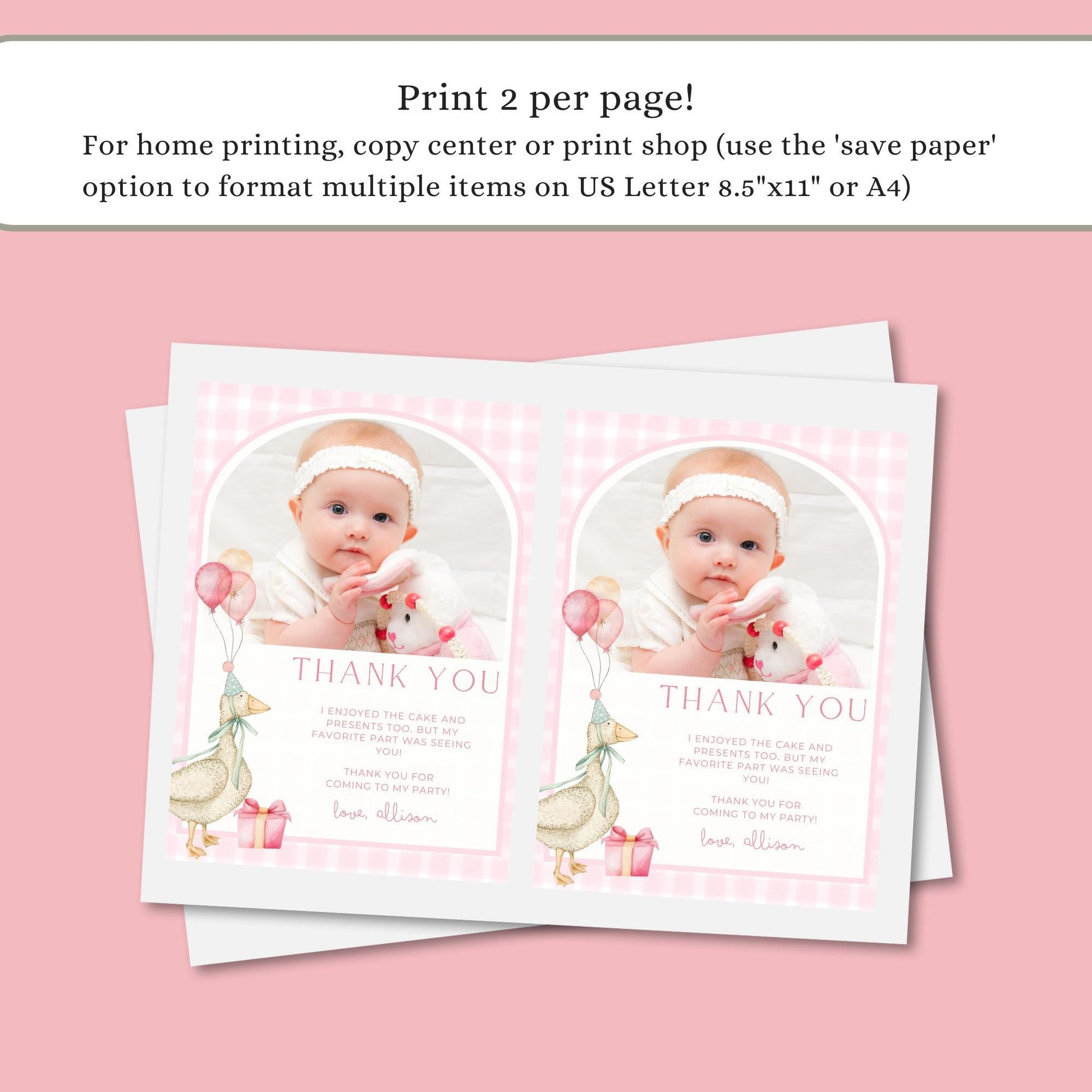 One Silly Goose Birthday Thank you Card 1st Birthday Goose themed First Birthday Favor Tags Editable Template One Lucky Duck party