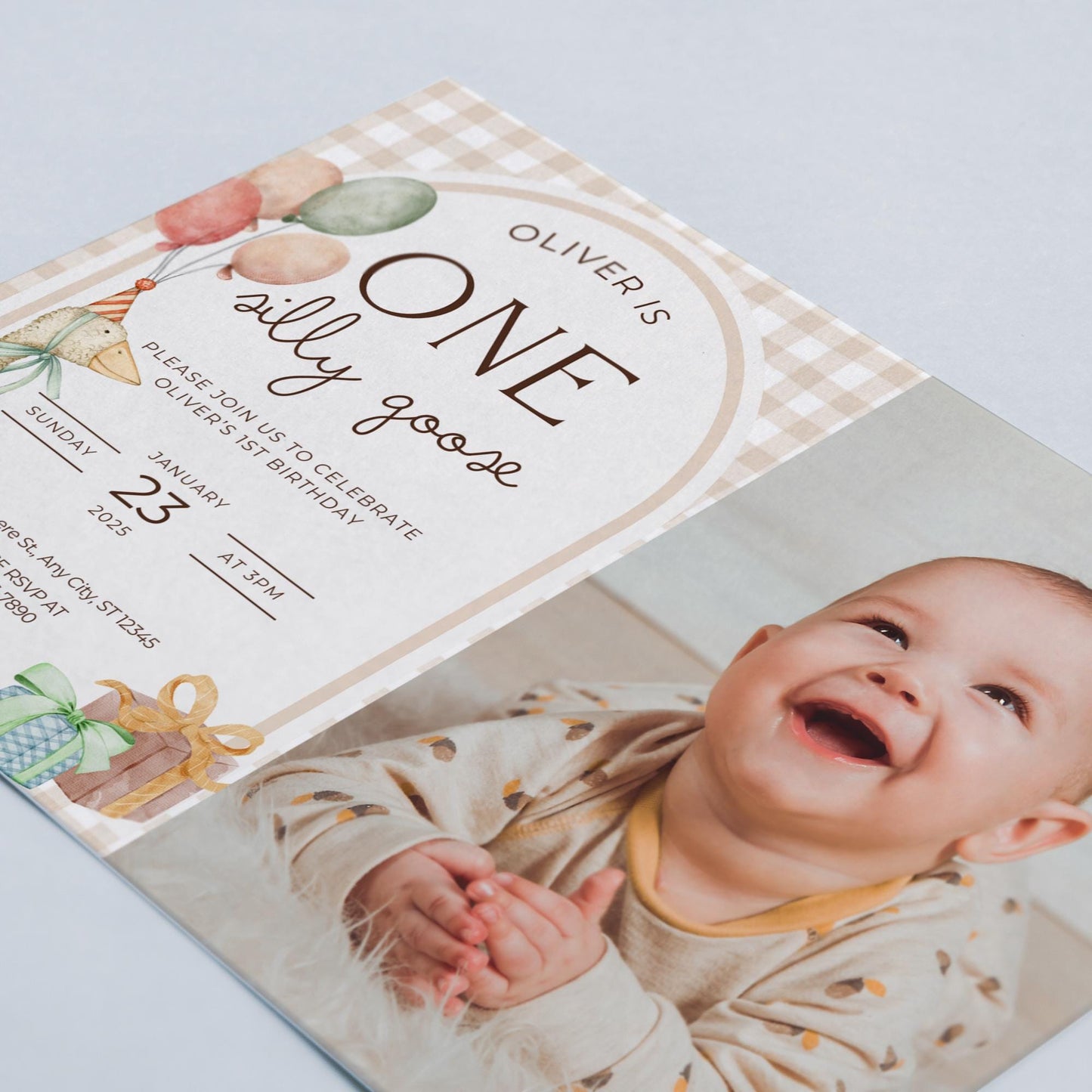 One Silly Goose Birthday Invite Gender Neutral First Birthday 1st Birthday Silly Goose Decor Editable  Invitation Nursery Rhyme Birthday