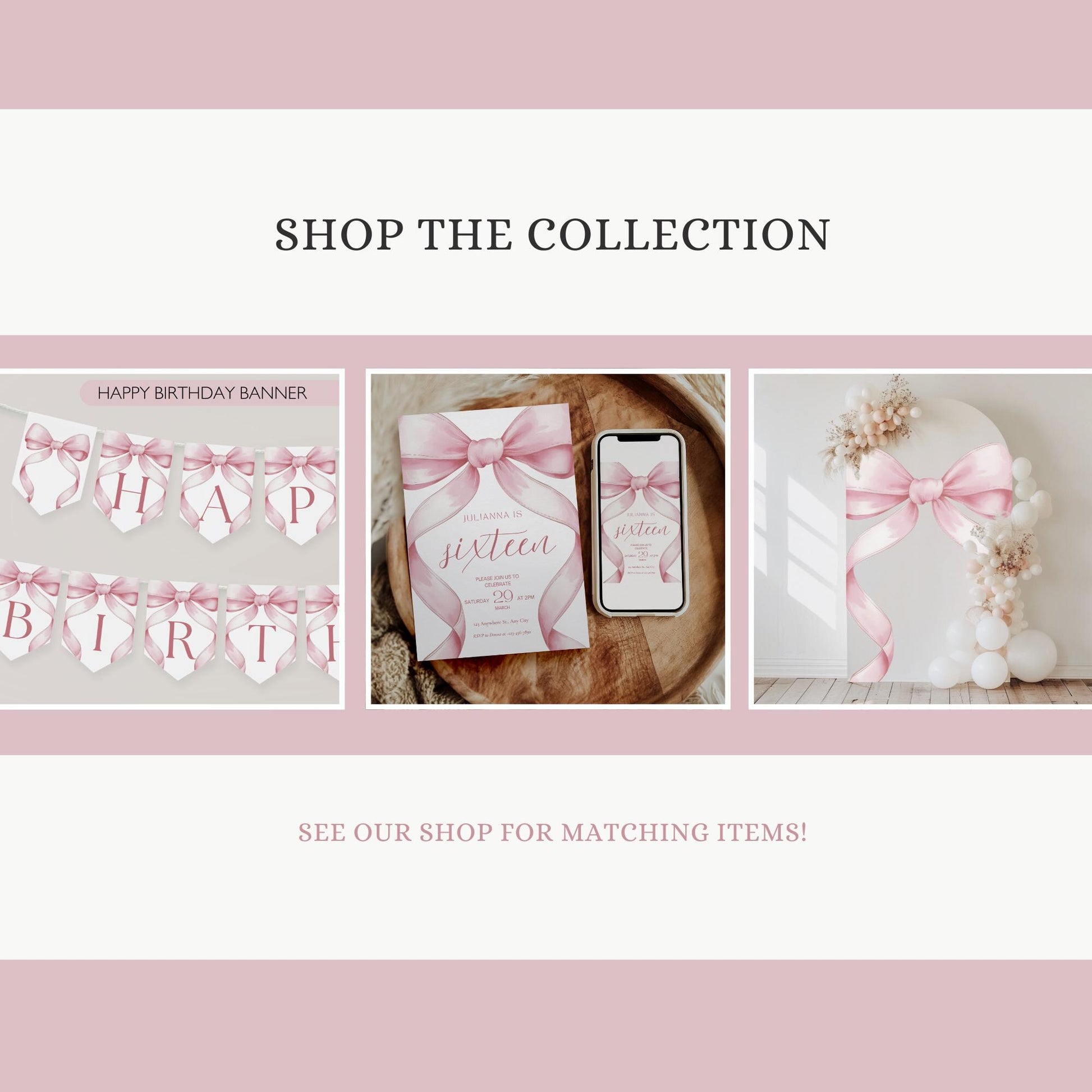 16th birthday Personalized Banner Coquette Party Decor Photo Backdrop 16th Birthday Sign sixteenth Pink Bow Birthday Sweet Sixteen