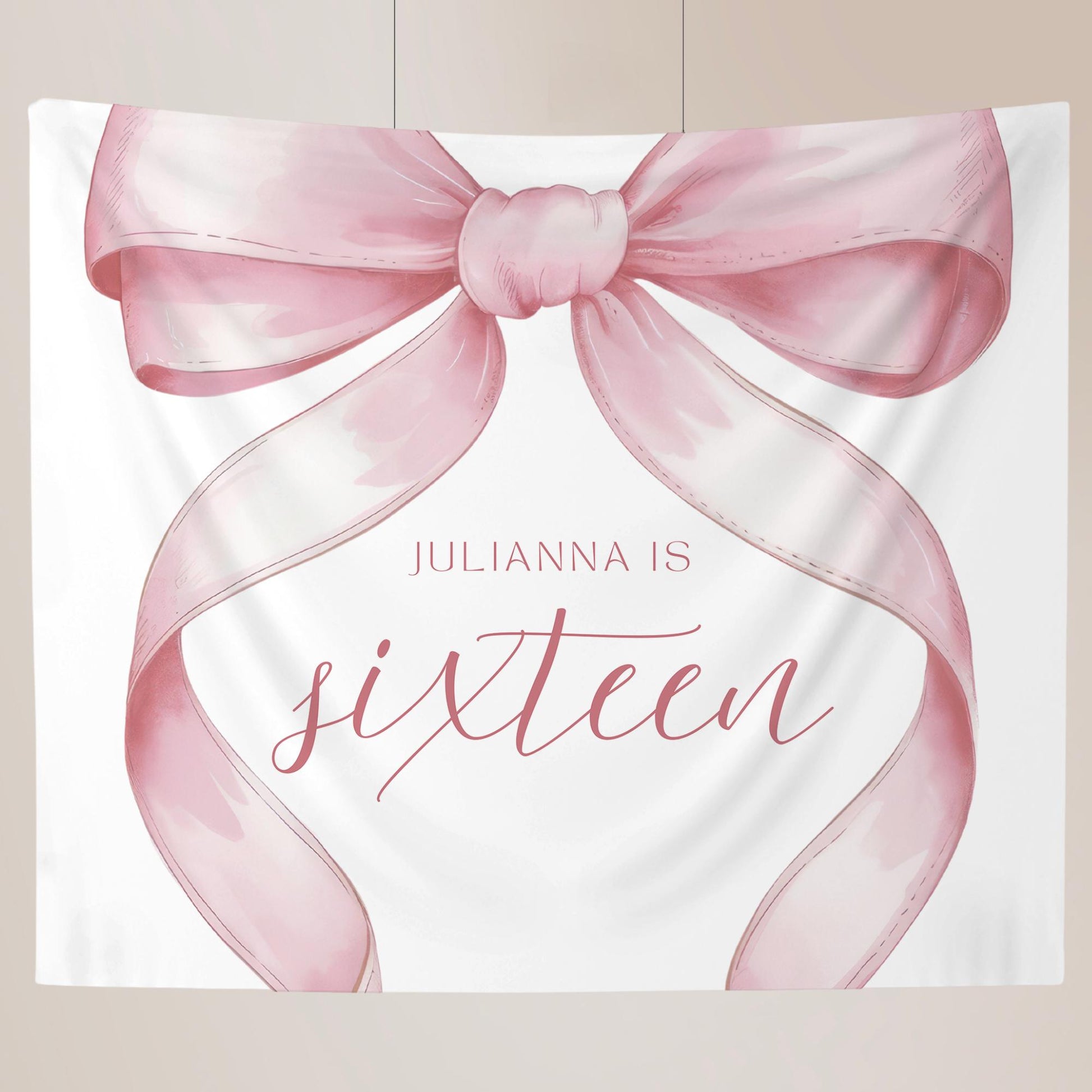 16th birthday Personalized Banner Coquette Party Decor Photo Backdrop 16th Birthday Sign sixteenth Pink Bow Birthday Sweet Sixteen