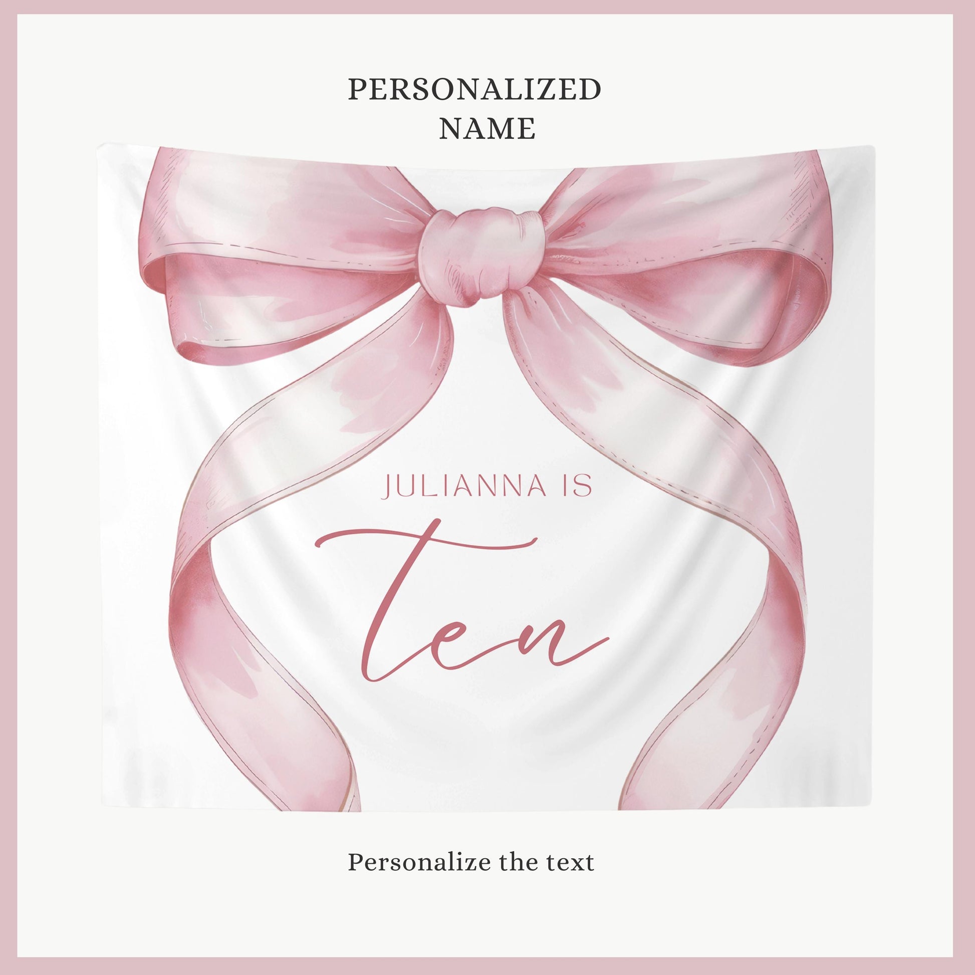 10 Year Old Girl Birthday Personalized Banner Pink Coquette 10th Birthday Girl tenth Pink Bow Birthday Tween Birthday Party photo Backdrop