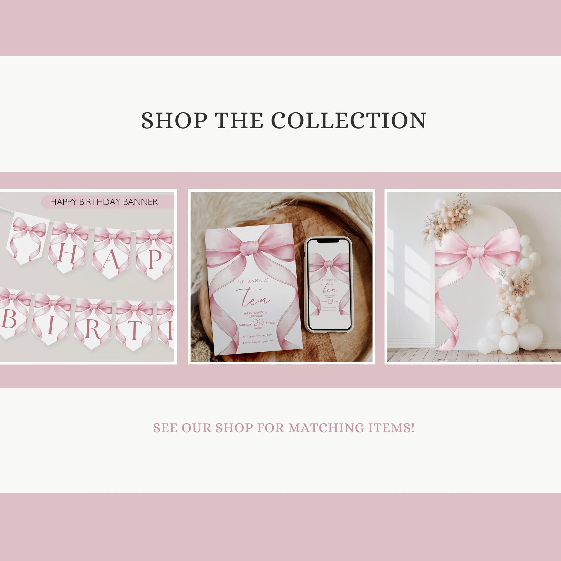 10 Year Old Girl Birthday Personalized Banner Pink Coquette 10th Birthday Girl tenth Pink Bow Birthday Tween Birthday Party photo Backdrop