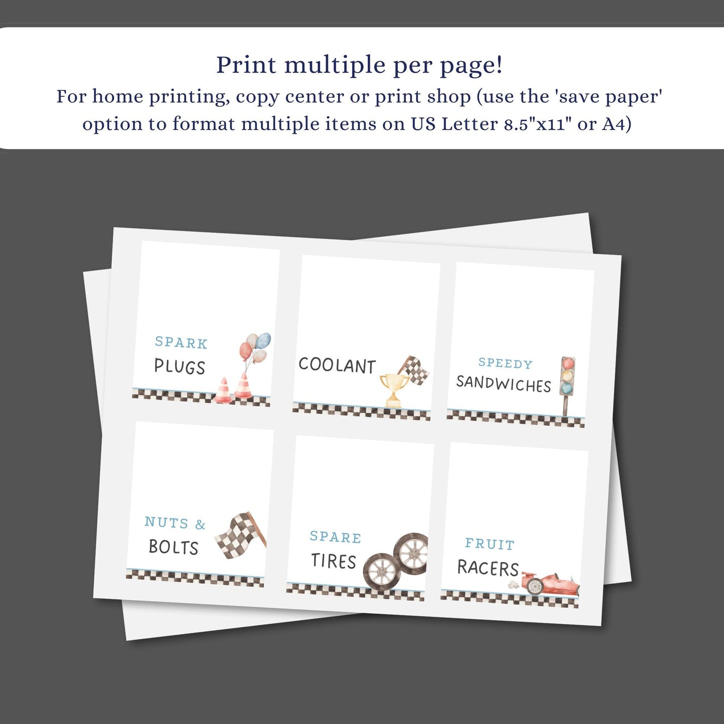 Two Fast Birthday Buffet Labels Racing 2nd Birthday Place Cards Second Birthday Food Labels Race Car Birthday Two Fast Two Curious Party