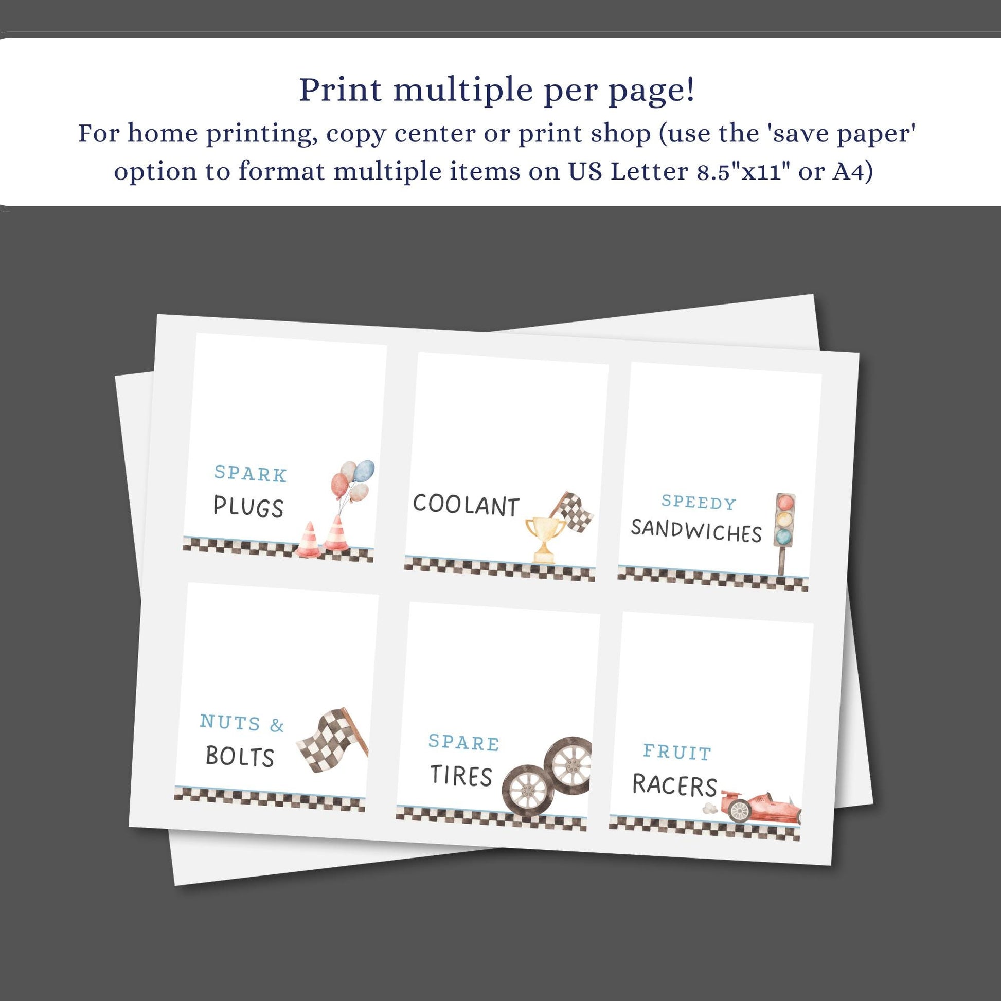 Two Fast Birthday Buffet Labels Racing 2nd Birthday Place Cards Second Birthday Food Labels Race Car Birthday Two Fast Two Curious Party