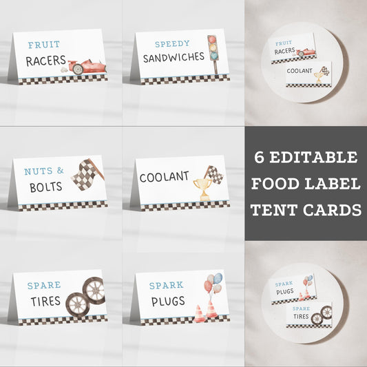 Fast One Birthday Buffet Labels Racing 1st Birthday Place Cards First Birthday Food Labels Race Car Birthday First Lap Down Birthday Party