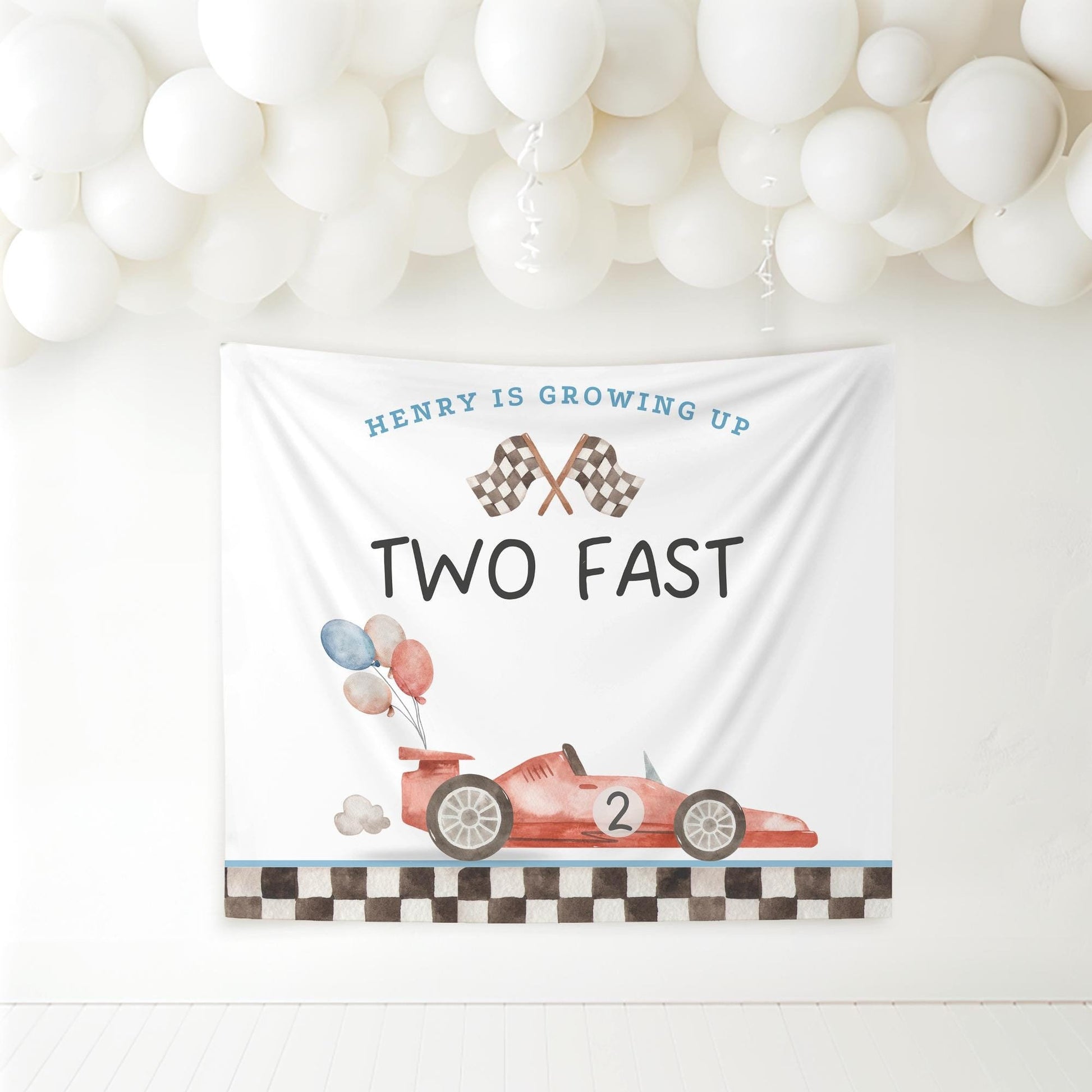 Two Fast Birthday Personalized Banner 2nd Birthday Racecar Party Decor Photo Backdrop Racing Custom Banner Two Fast Two Curious Wall Decor