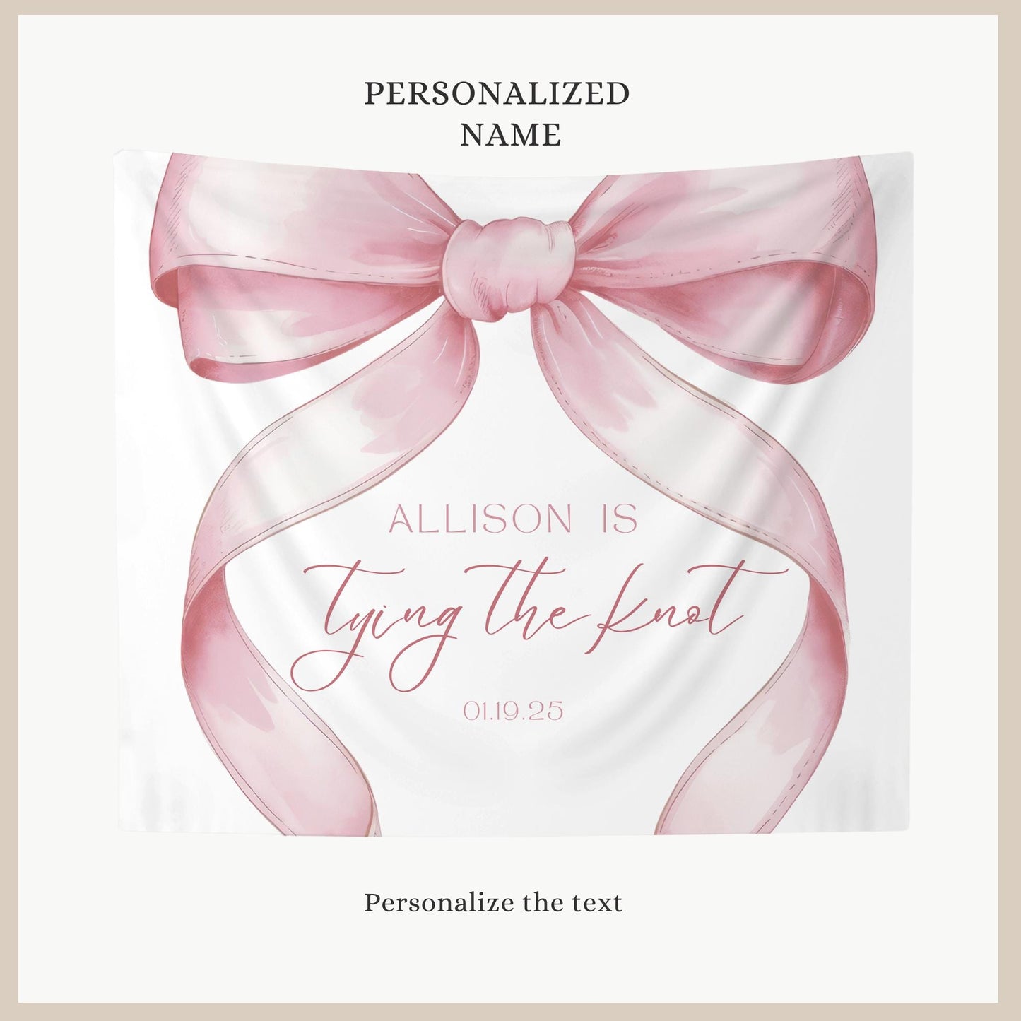 She&#39;s Tying the Knot Bridal Shower Personalized Banner Pink Coquette Party Decor Photo Backdrop Ribbon She&#39;s Tying the Knot Bachelorette
