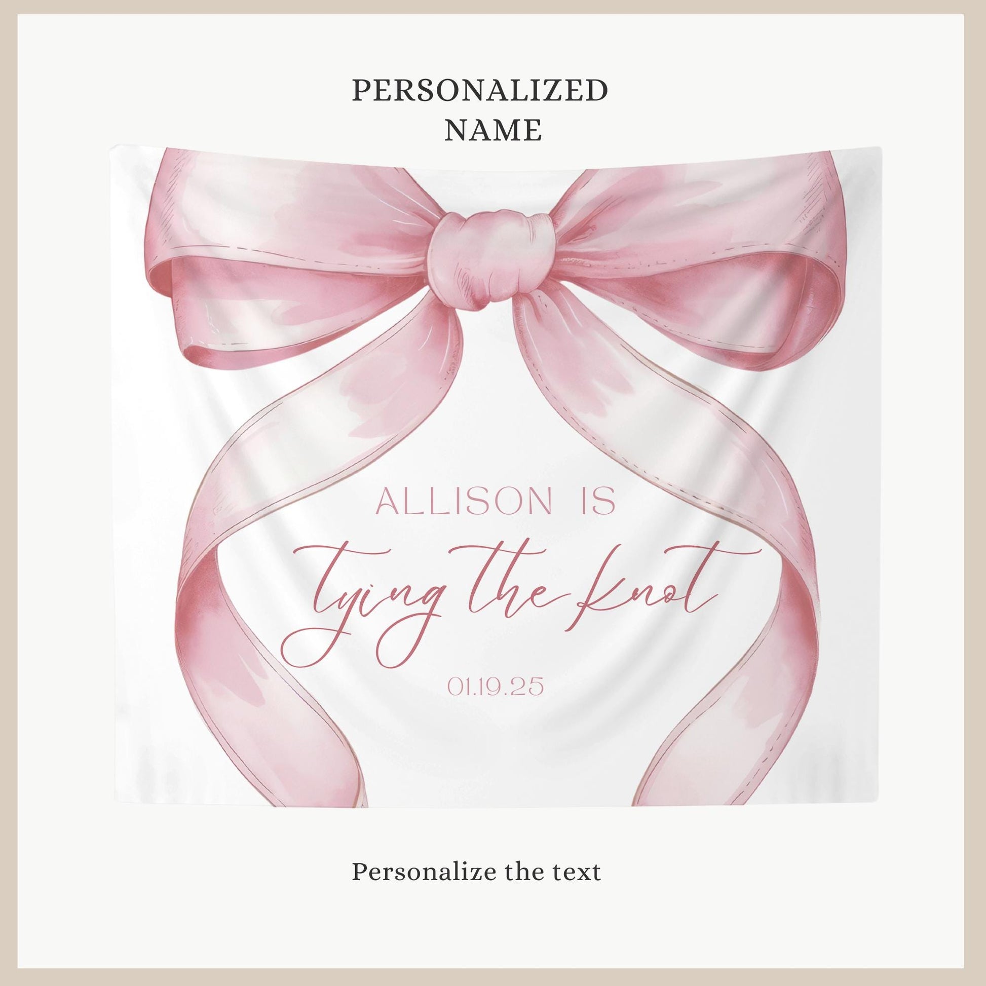 She&#39;s Tying the Knot Bridal Shower Personalized Banner Pink Coquette Party Decor Photo Backdrop Ribbon She&#39;s Tying the Knot Bachelorette
