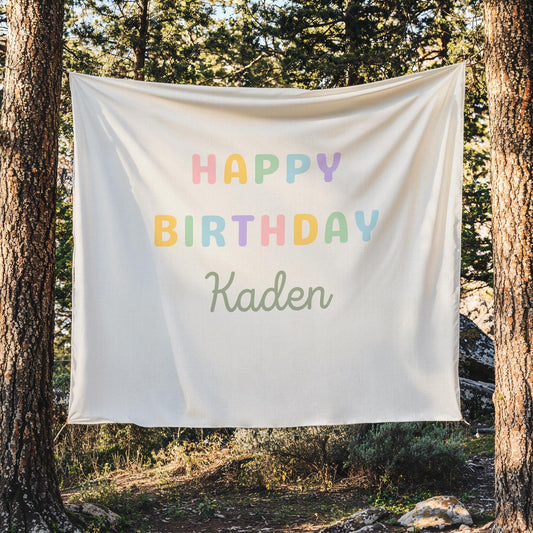 Personalized Birthday Name Flag Custom Birthday Banner Fabric Sign Fabric Birthday Sign Birthday Decor Hanging Linen Backdrop Welcome Sign