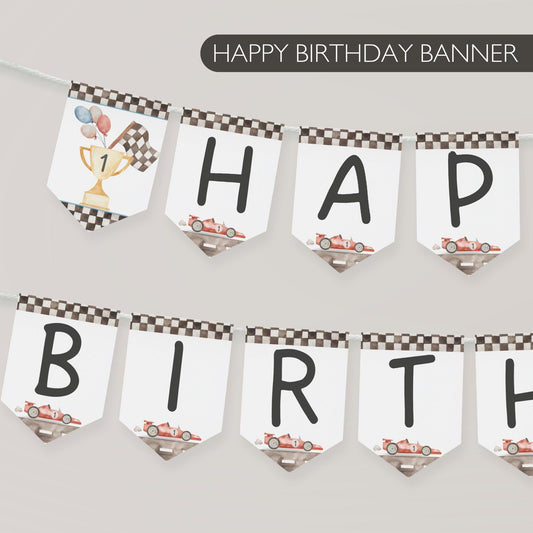 Fast One First Birthday Party Sign Happy Birthday Banner Racecar 1st Birthday Bunting First Lap Down Birthday Party Decor Racing Party