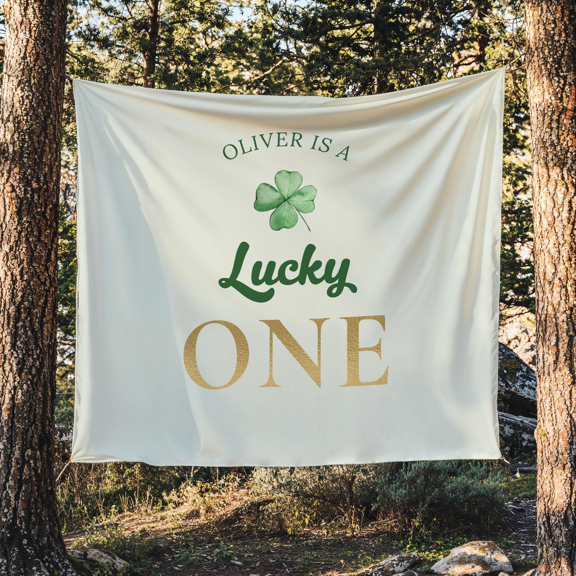 Lucky One Birthday Personalized Banner 1st Birthday St. Patricks Birthday Party Decor Photo Backdrop Shamrock Custom Banner First Birthday