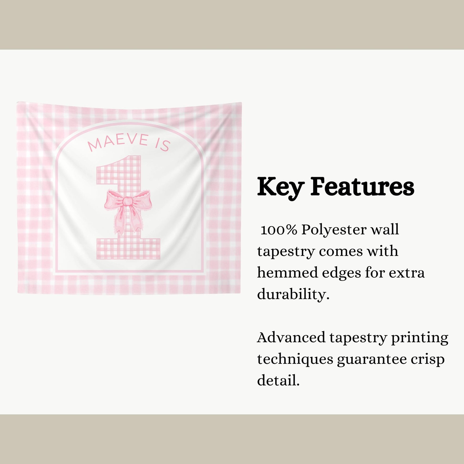 Pink Bow Birthday Personalized Banner 1st Birthday Pink Coquette Party Decor Photo Backdrop Ribbon Custom Banner First Birthday Gingham