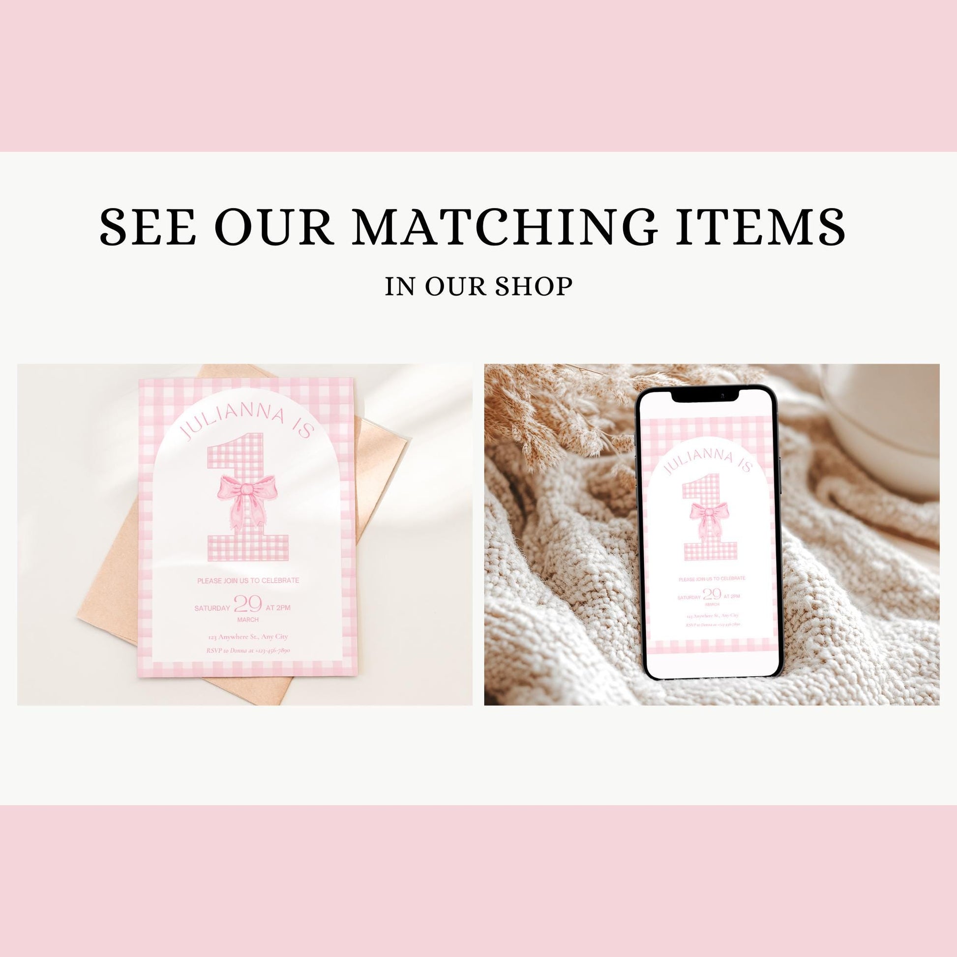 Pink Bow Birthday Personalized Banner 1st Birthday Pink Coquette Party Decor Photo Backdrop Ribbon Custom Banner First Birthday Gingham