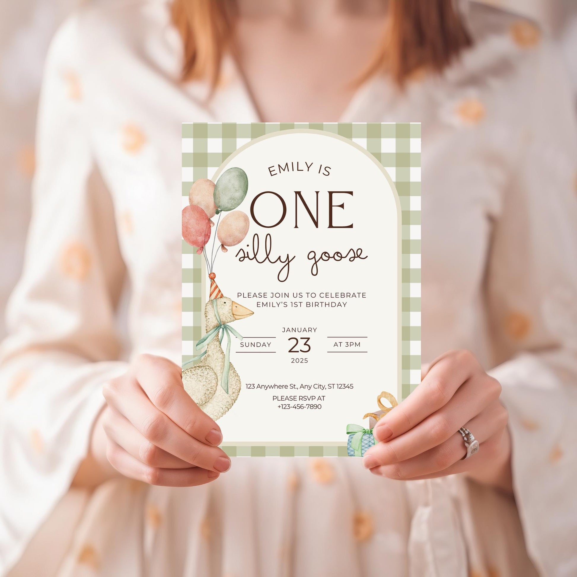 One Silly Goose Birthday Invite Gender Neutral First Birthday 1st Birthday Silly Goose Decor Editable  Invitation Nursery Rhyme Birthday