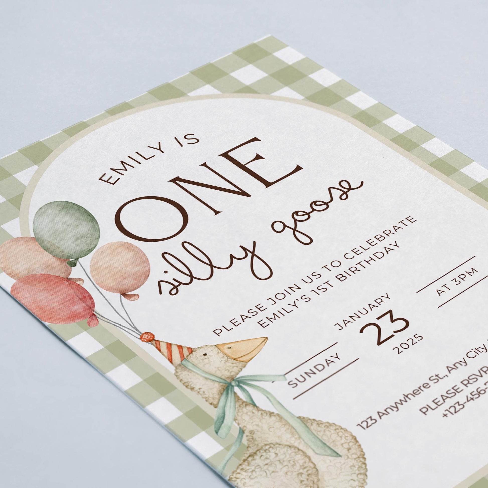One Silly Goose Birthday Invite Gender Neutral First Birthday 1st Birthday Silly Goose Decor Editable  Invitation Nursery Rhyme Birthday