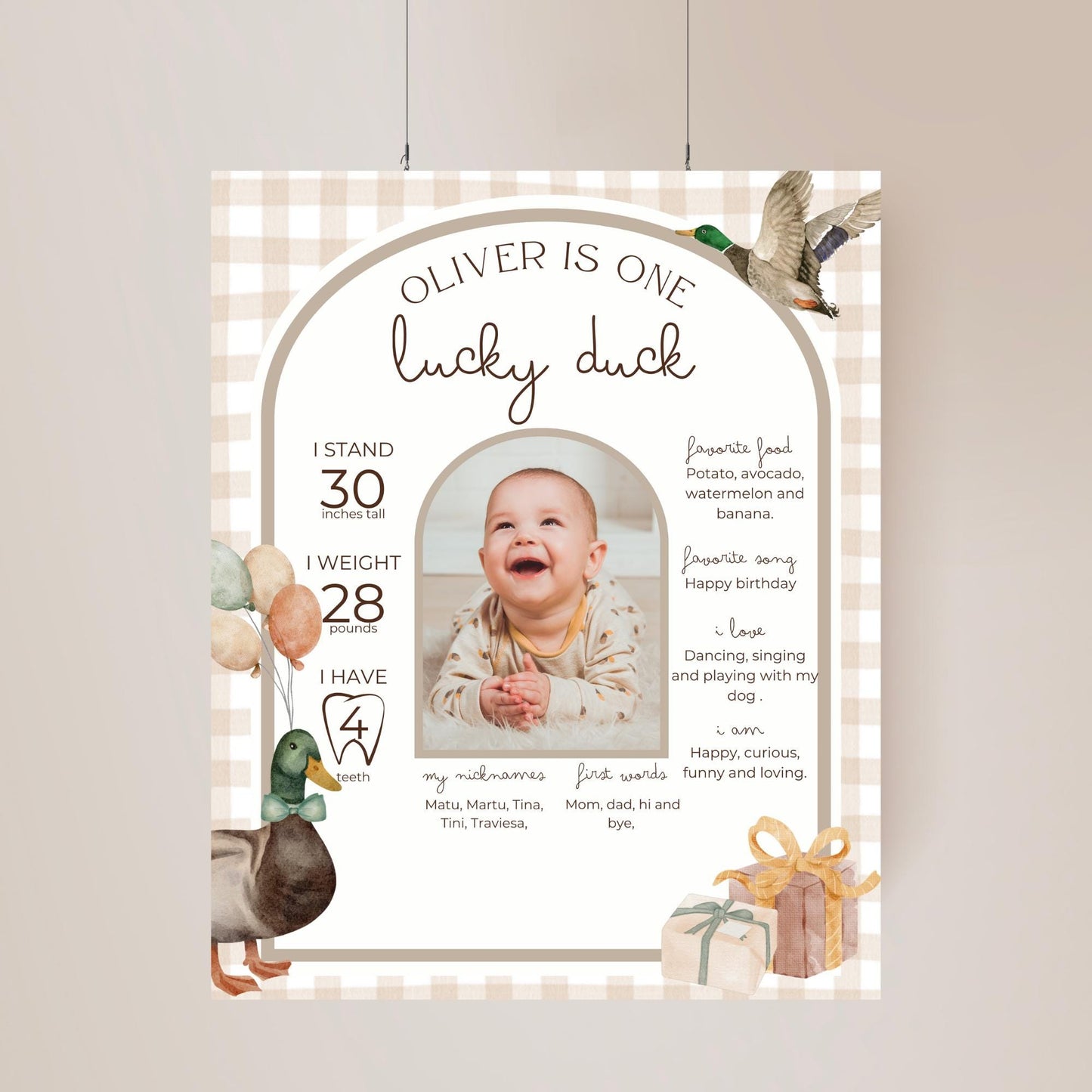 One Lucky Duck Birthday Milestone Sign Editable Mallard Duck Party Monthly Banner 1st Birthday Photo Banner Milestone photo sign