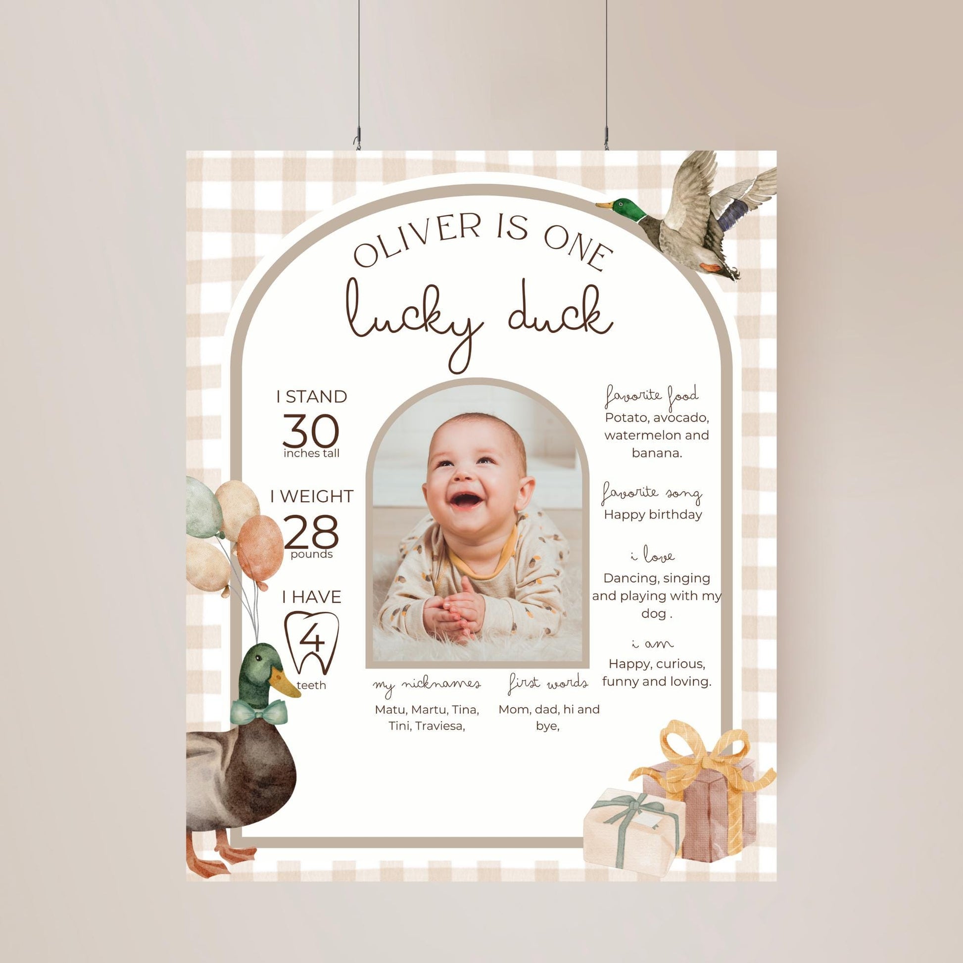 One Lucky Duck Birthday Milestone Sign Editable Mallard Duck Party Monthly Banner 1st Birthday Photo Banner Milestone photo sign