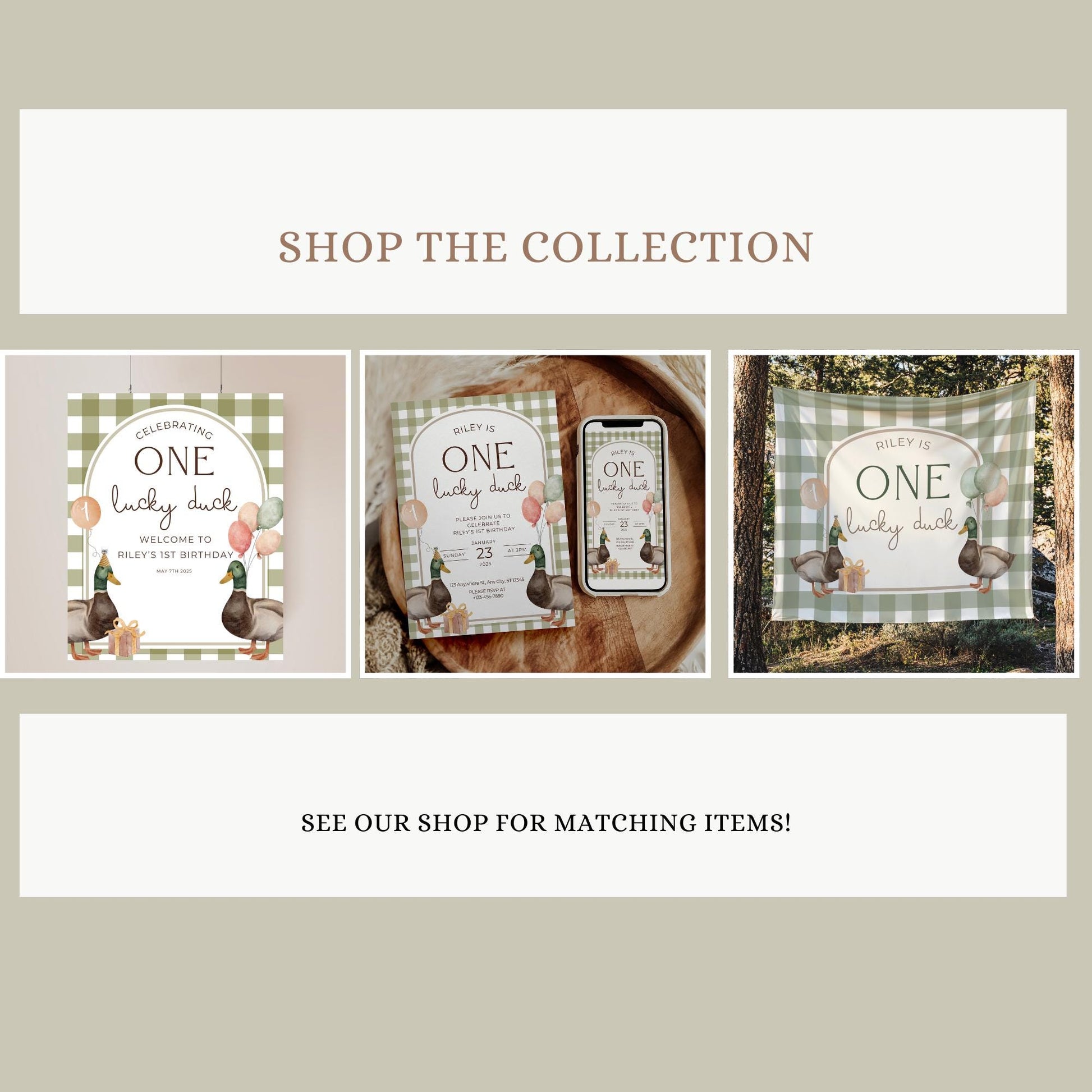 One Lucky Duck Birthday Sign Photo Collage Editable Mallard Duck 1st Birthday Monthly Banner Duck First Birthday Photo Milestone sign