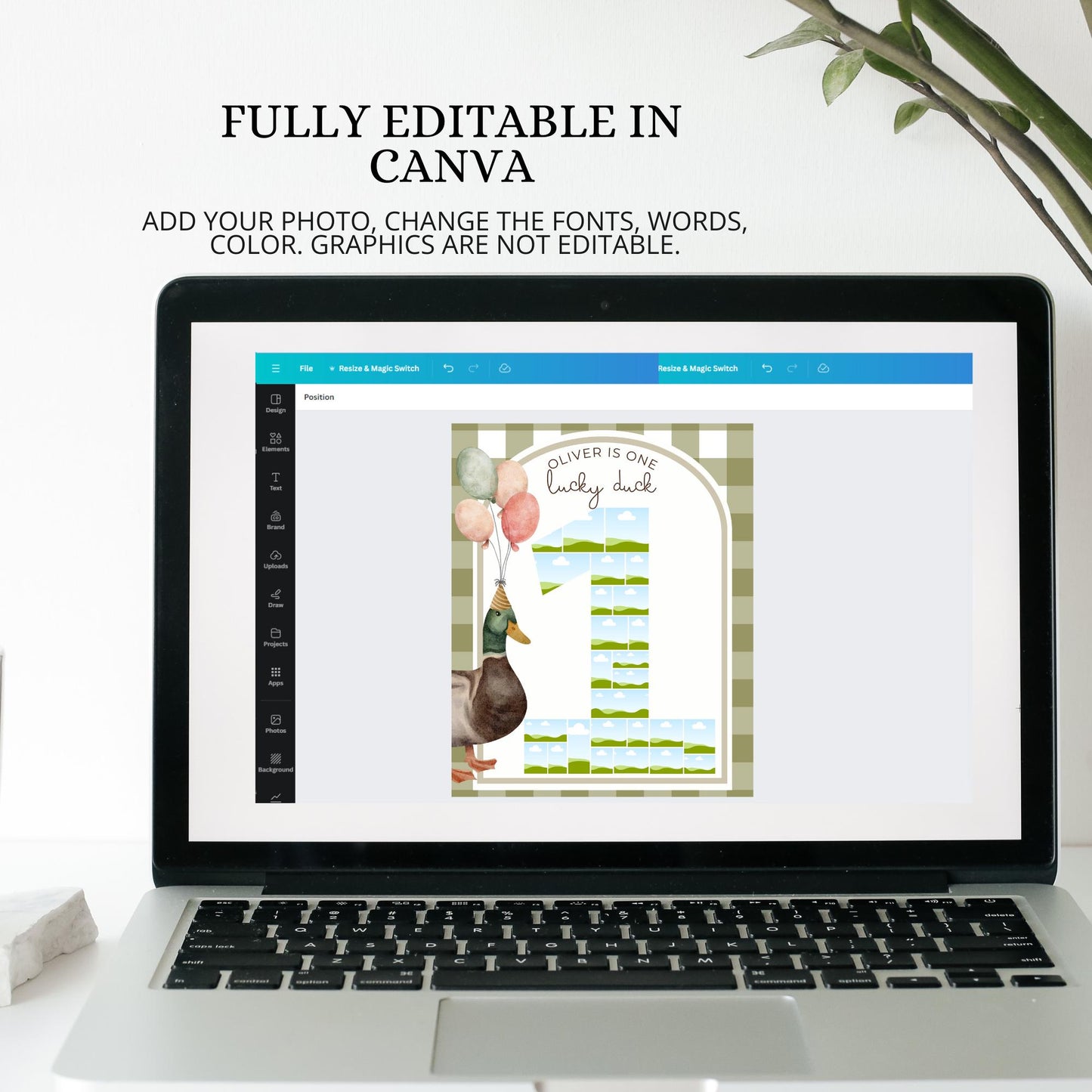 One Lucky Duck Birthday Sign Photo Collage Editable Mallard Duck 1st Birthday Monthly Banner Duck First Birthday Photo Milestone sign