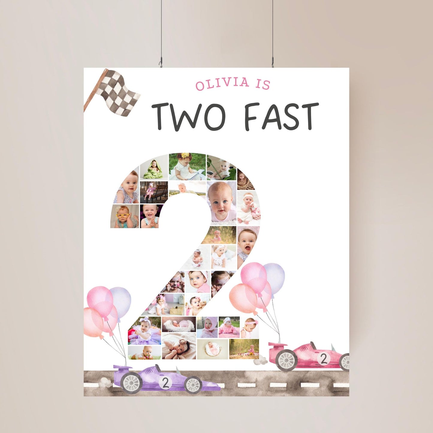 Two Fast Birthday Sign Photo Collage Editable Race Car Party Two Fast Two Curious 2nd Birthday Photo Banner Milestone photo sign