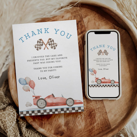 Racecar Birthday Thank you Card Two Fast themed Racecar Birthday Favor Tags Editable Template Fast One Party First Lap Down decor Racing