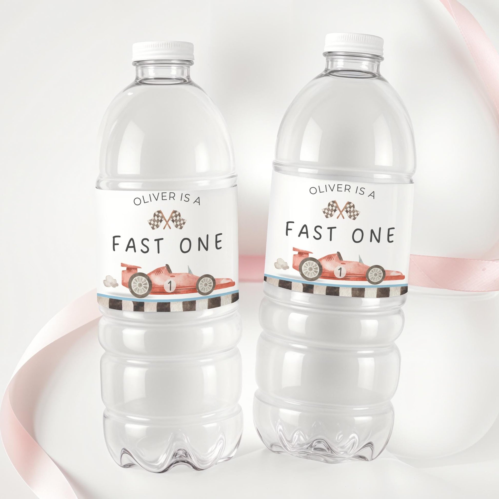 Fast One Birthday Party Water Bottle Label Editable Drink Label Digital Download Canva Race car 1st Birthday Party Racing Birthday decor