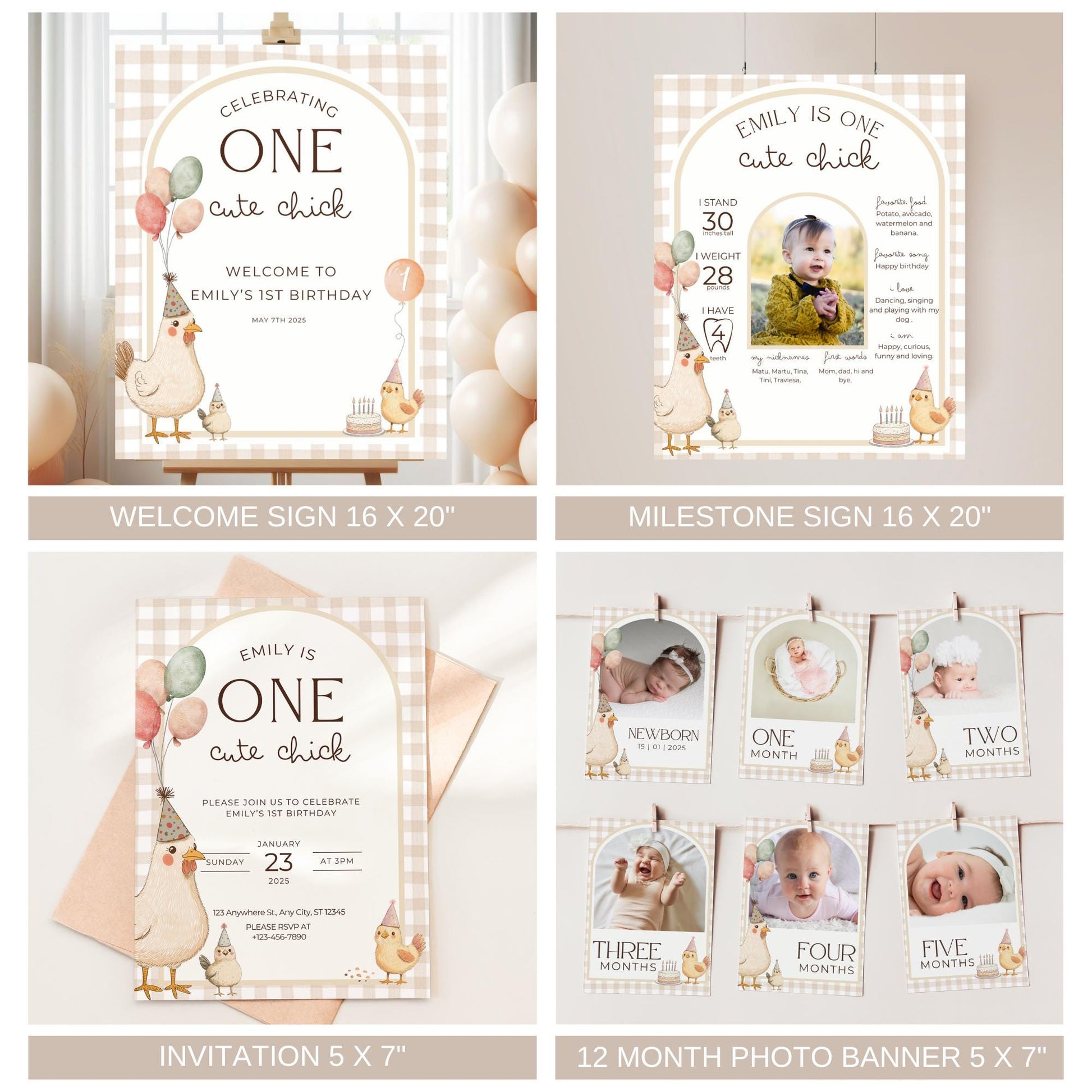 This Chick is One Birthday Bundle One Cute Chick First Birthday Party Decor Chicken 1st Birthday Invite Farm Theme Party Chick Birthday