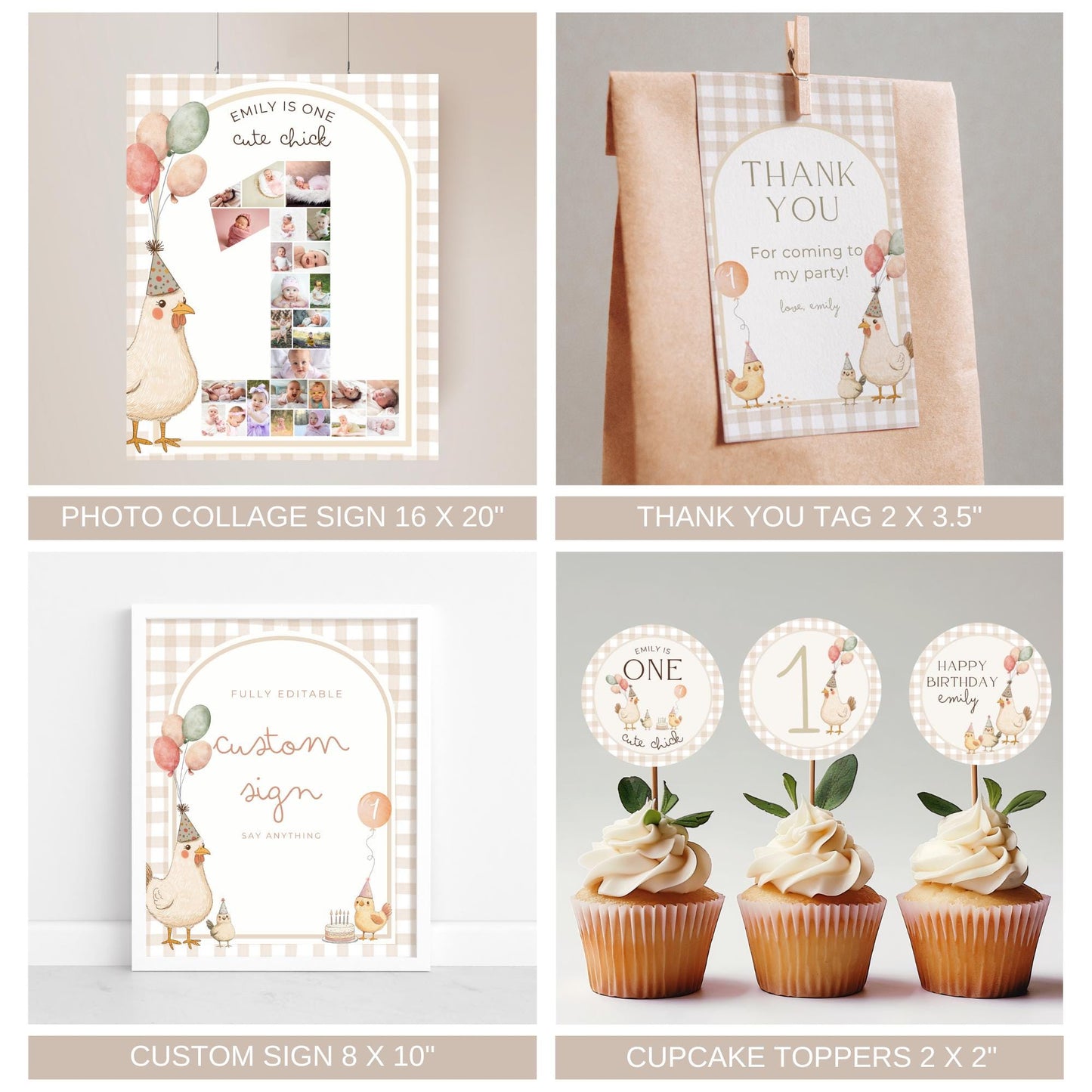 This Chick is One Birthday Bundle One Cute Chick First Birthday Party Decor Chicken 1st Birthday Invite Farm Theme Party Chick Birthday