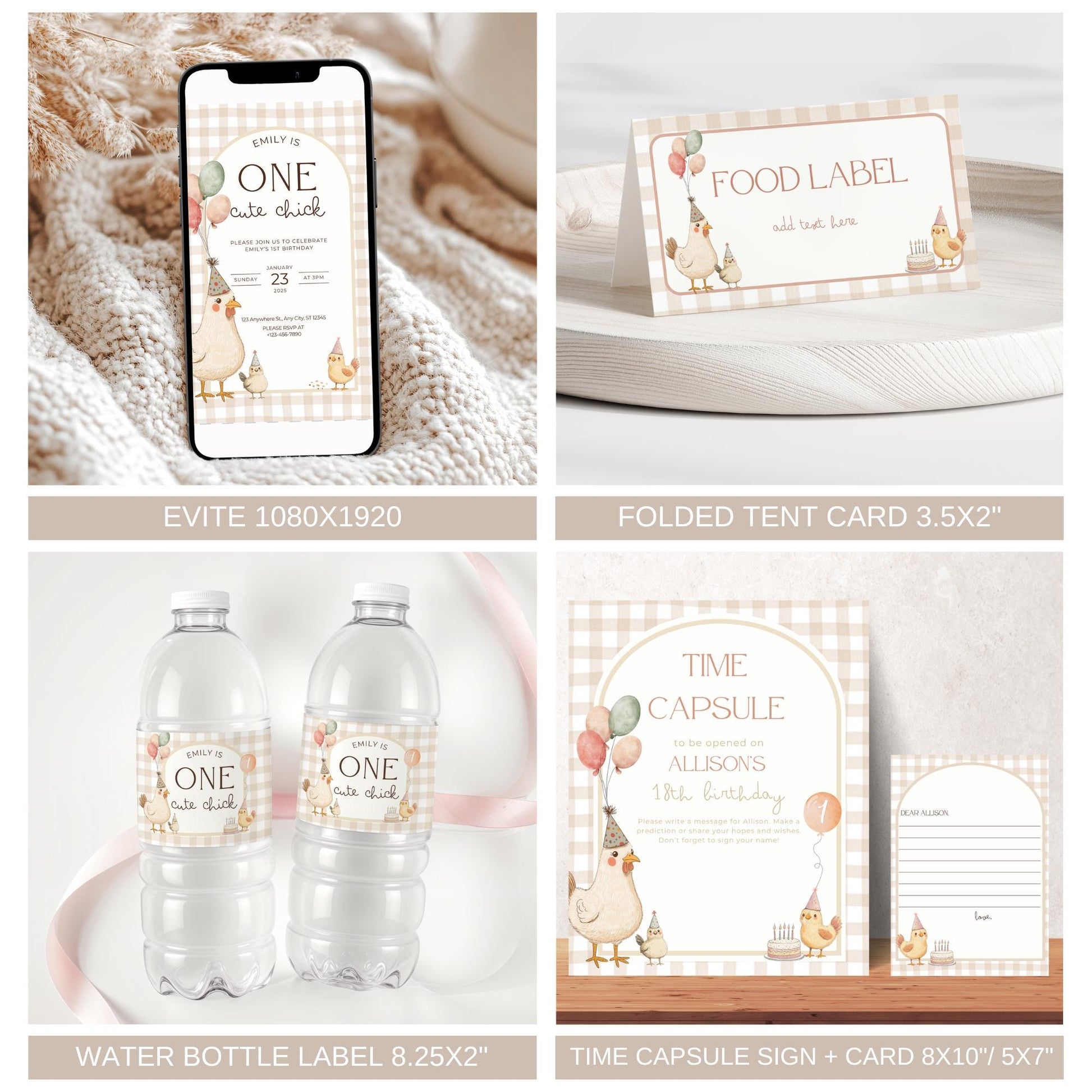 This Chick is One Birthday Bundle One Cute Chick First Birthday Party Decor Chicken 1st Birthday Invite Farm Theme Party Chick Birthday