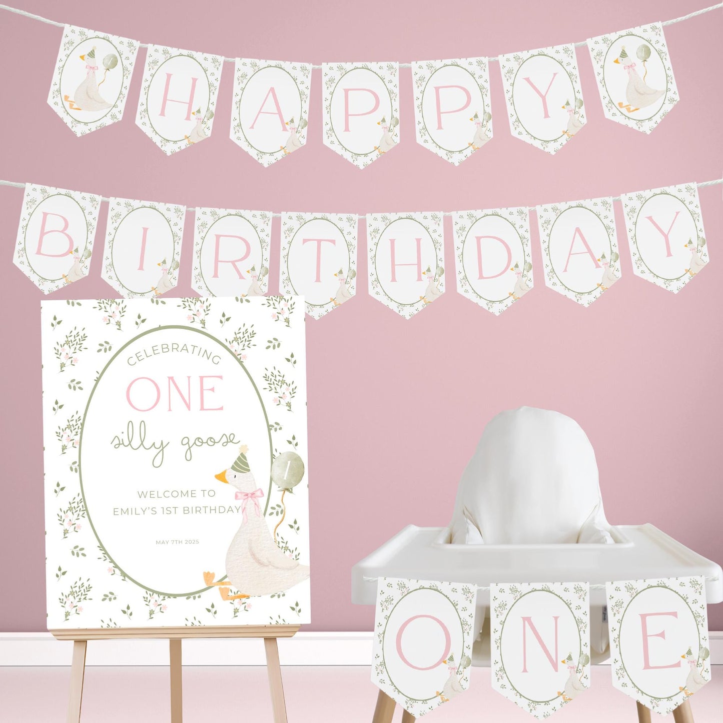 One Silly Goose First Birthday Party Sign Happy Birthday Banner Goose 1st Birthday Bunting Nursery Rhyme Birthday Party Bunting  Decor