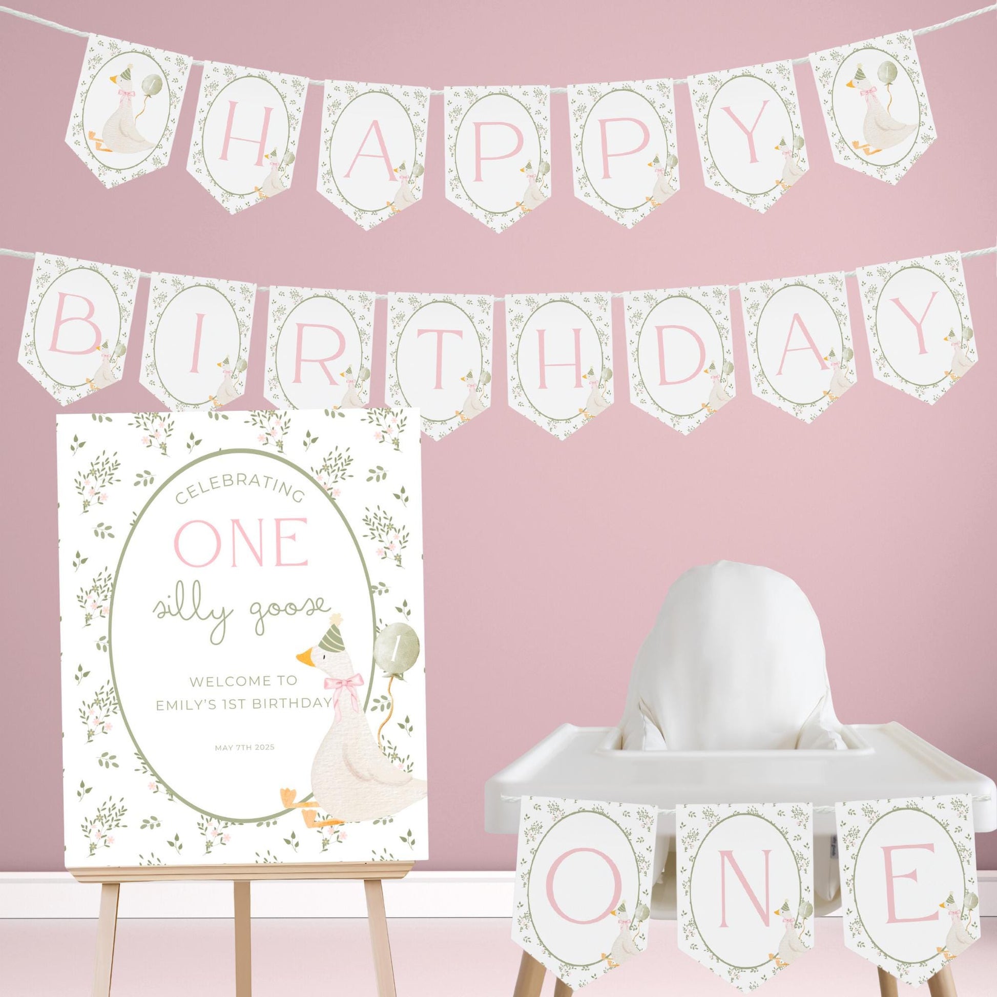 One Silly Goose First Birthday Party Sign Happy Birthday Banner Goose 1st Birthday Bunting Nursery Rhyme Birthday Party Bunting  Decor