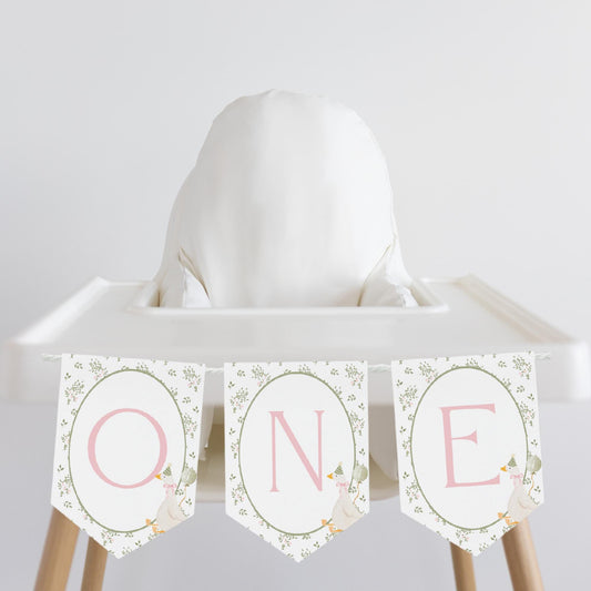 One Silly Goose Birthday High Chair Banner Goose 1st Birthday Vintage floral Birthday decor Silly Little Goose Birthday Sign Cake Smash