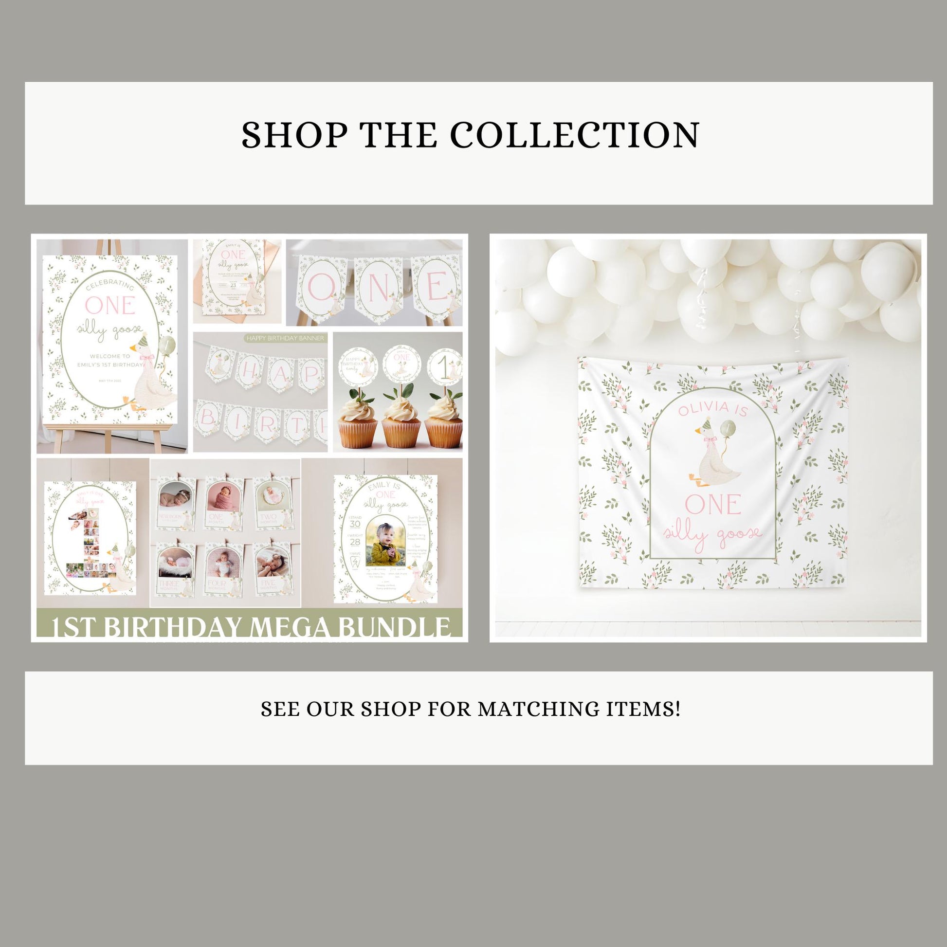 One Silly Goose Birthday Photo Milestone Banner Goose 1st Birthday Bunting Banner Editable Template Monthly Milestone Photo Collage Decor