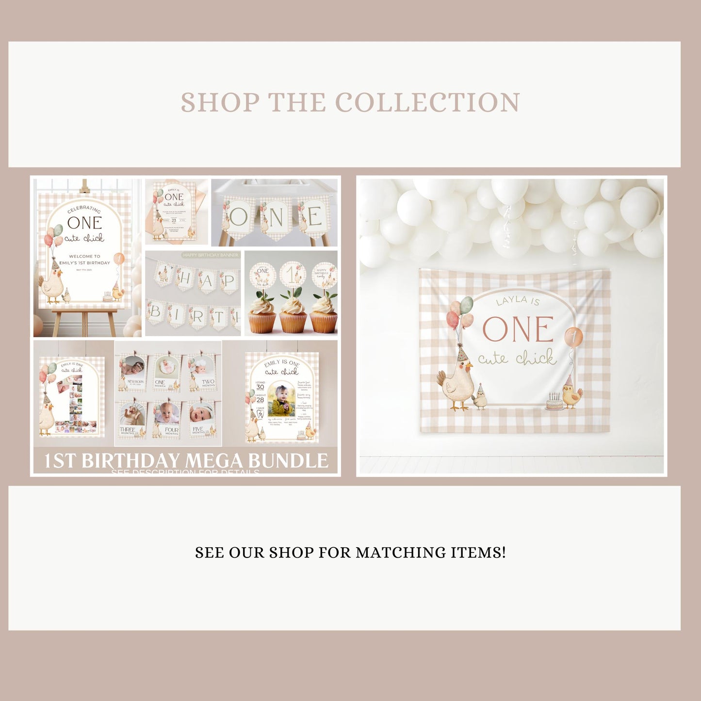 One Cute Chick First Birthday Party Sign Happy Birthday Banner Chicken 1st Birthday Bunting This Chick is One Birthday Party Chicken Banner