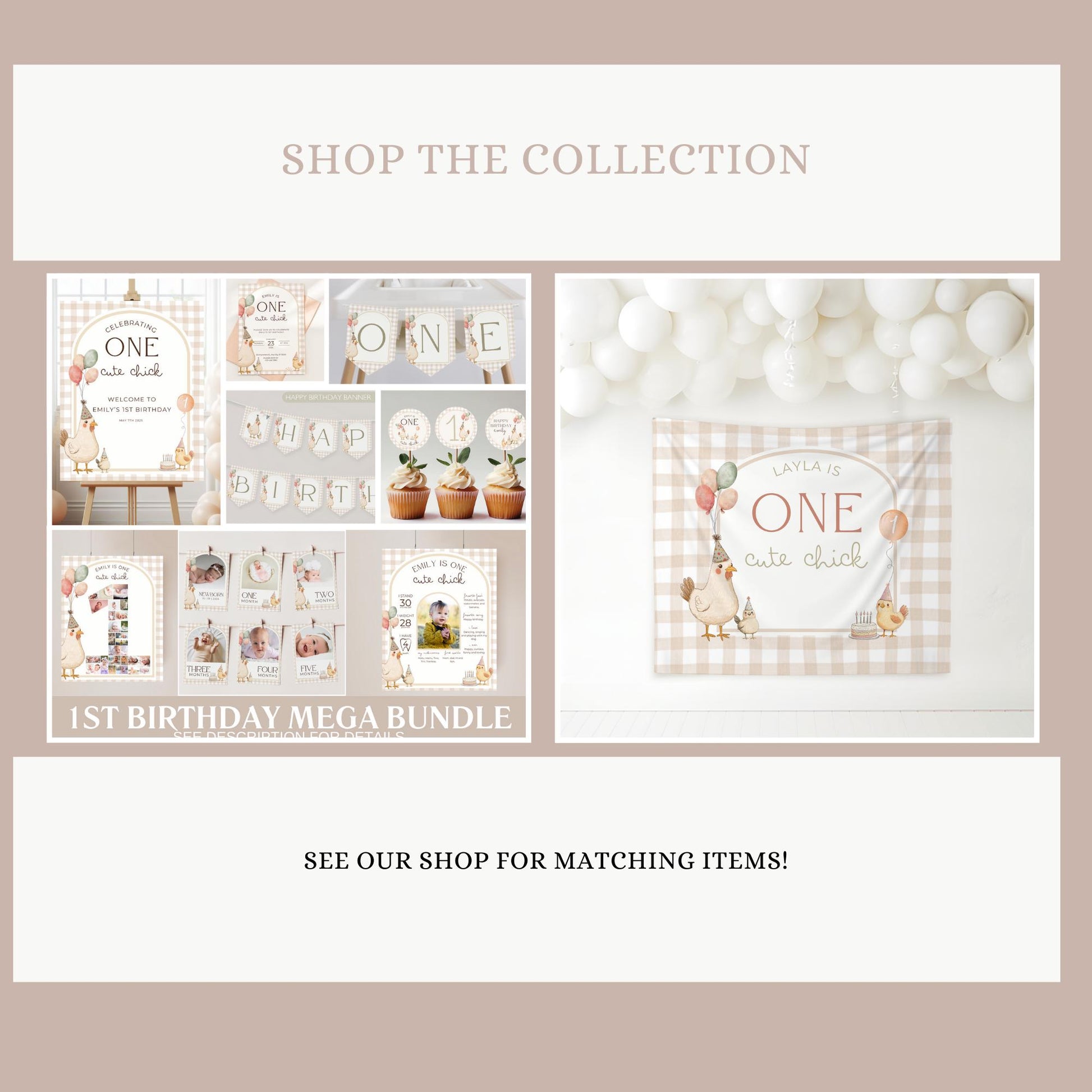 One Cute Chick First Birthday Party Sign Happy Birthday Banner Chicken 1st Birthday Bunting This Chick is One Birthday Party Chicken Banner