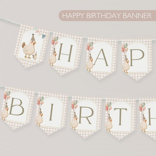 One Cute Chick First Birthday Party Sign Happy Birthday Banner Chicken 1st Birthday Bunting This Chick is One Birthday Party Chicken Banner