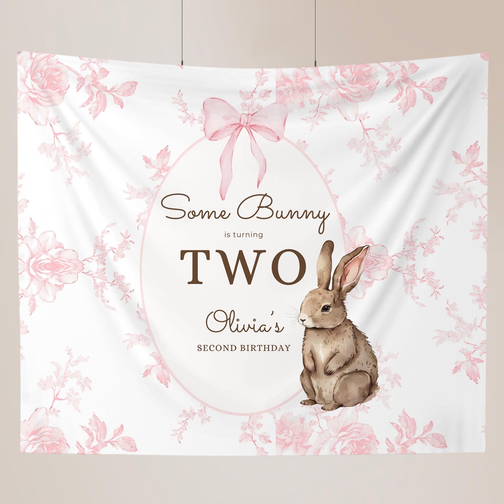 Some Bunny is Two Birthday Backdrop Bunny Birthday Welcome Sign Vintage Floral Bunny Banner Personalized Easter Birthday Decoration