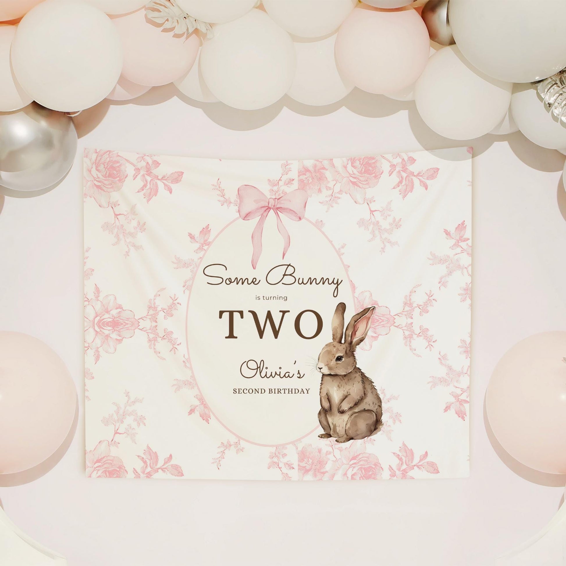 Some Bunny is Two Birthday Backdrop Bunny Birthday Welcome Sign Vintage Floral Bunny Banner Personalized Easter Birthday Decoration