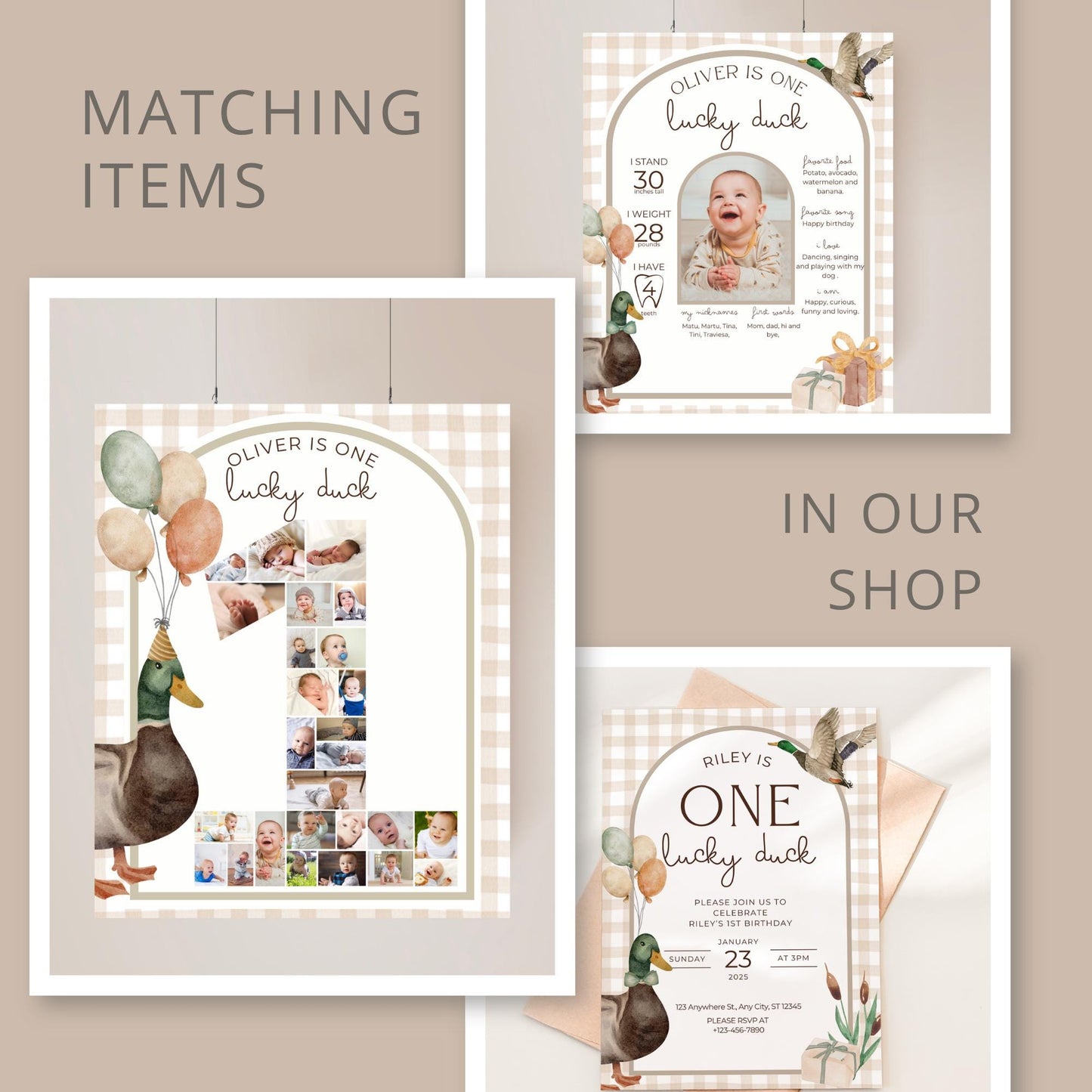 One Lucky Duck Birthday Photo Milestone Banner Mallard Duck 1st Birthday Bunting Banner Editable Template Monthly Milestone Photo Collage