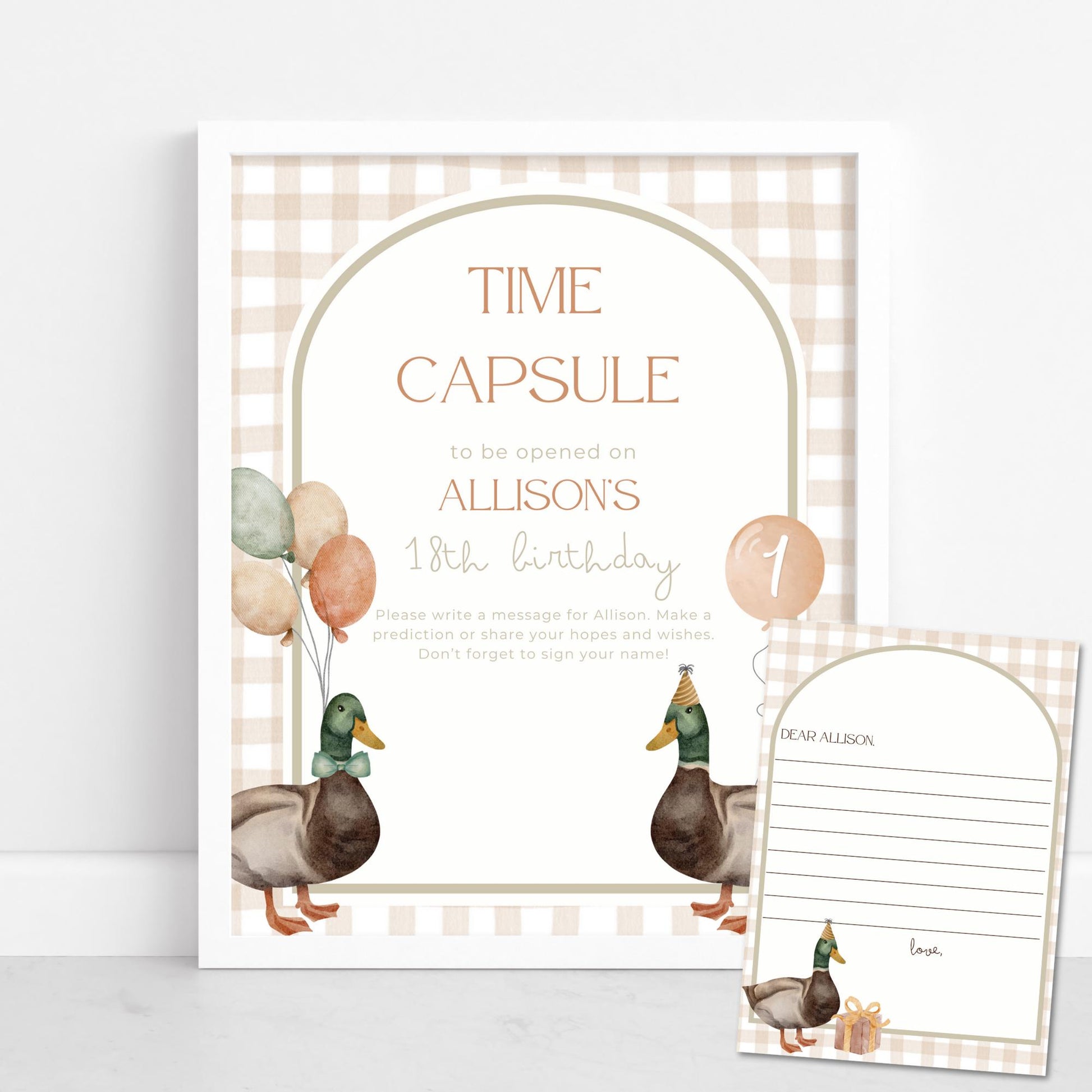 One Lucky Duck Birthday Time Capsule Sign Mallard Duck Theme First Birthday Party Gender neutral 1st Birthday Duck Hunting Party Guest Book