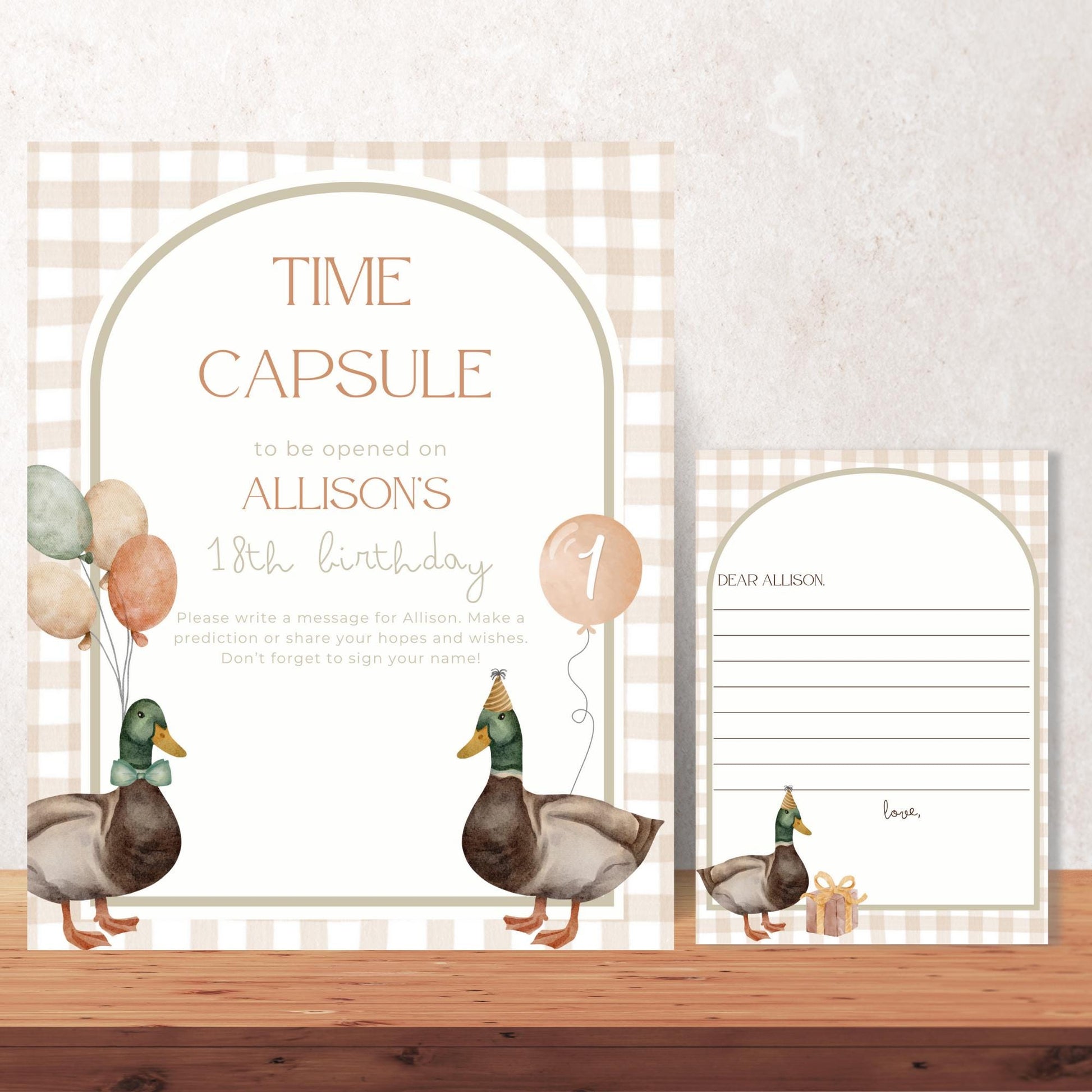One Lucky Duck Birthday Time Capsule Sign Mallard Duck Theme First Birthday Party Gender neutral 1st Birthday Duck Hunting Party Guest Book